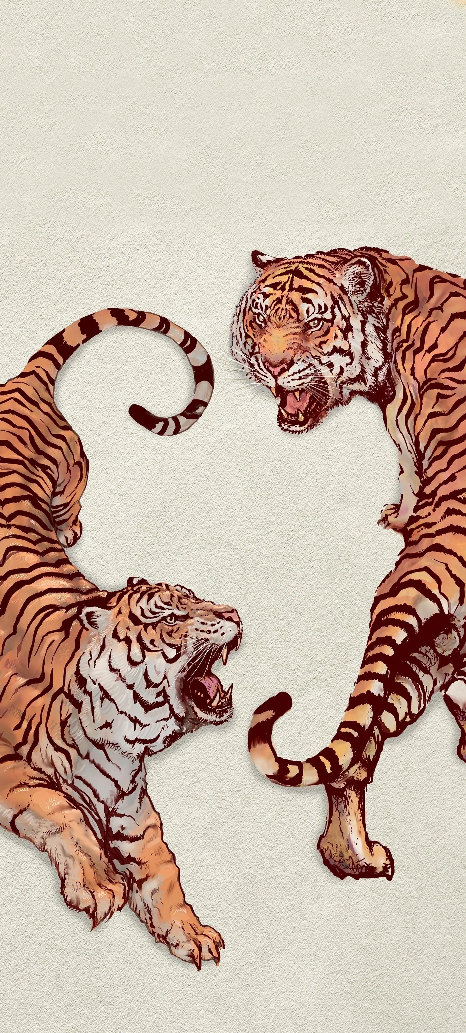 Beautiful Tigers Playing Against Pastel Backdrop Wallpaper
