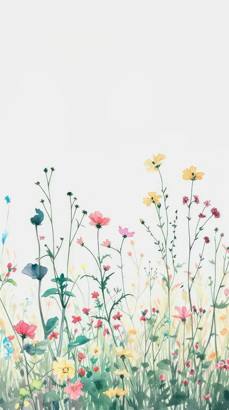Beautiful Wildflowers Blooming on White Background Wallpaper