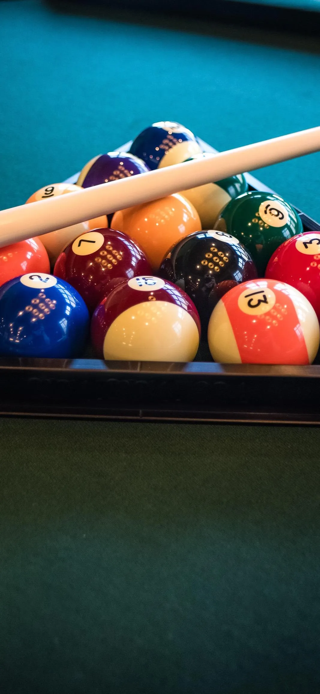 Billiard Balls Arranged for a Classic Pool Break Shot