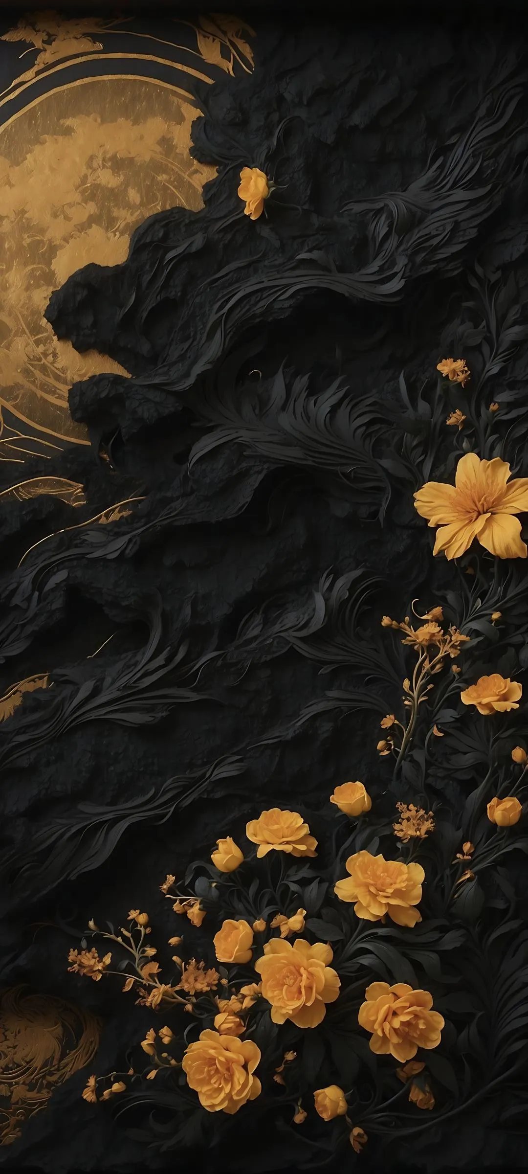 Black and Gold Floral Abstract Texture Background Wallpaper