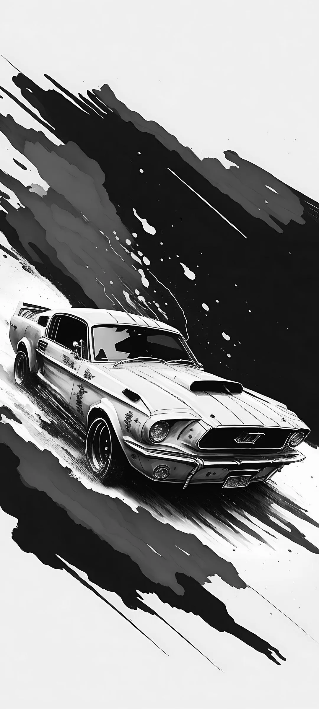 Black and White Abstract Painting of Supercar Design