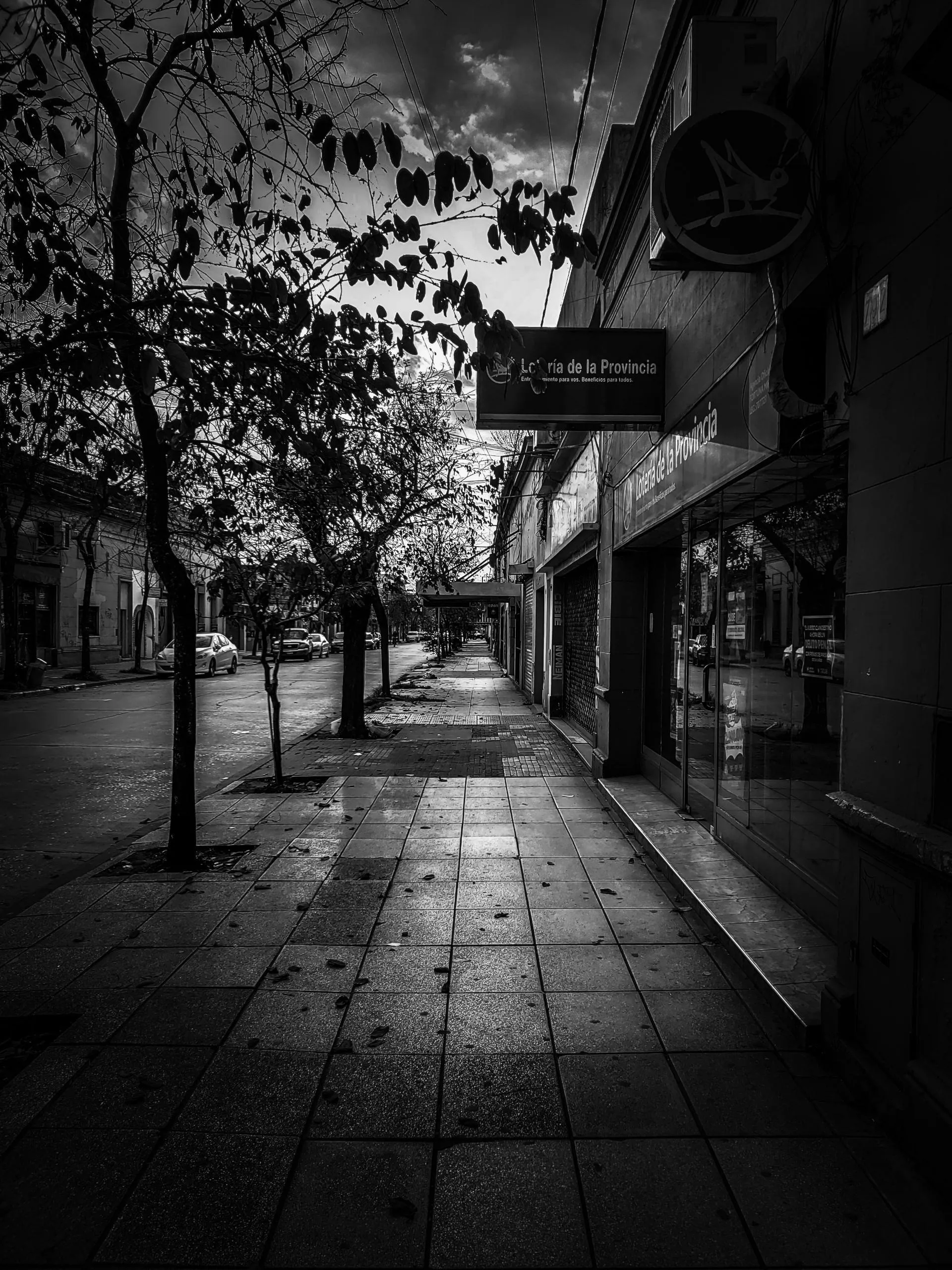 Black and White City Street Framed With Dramatic Contrast