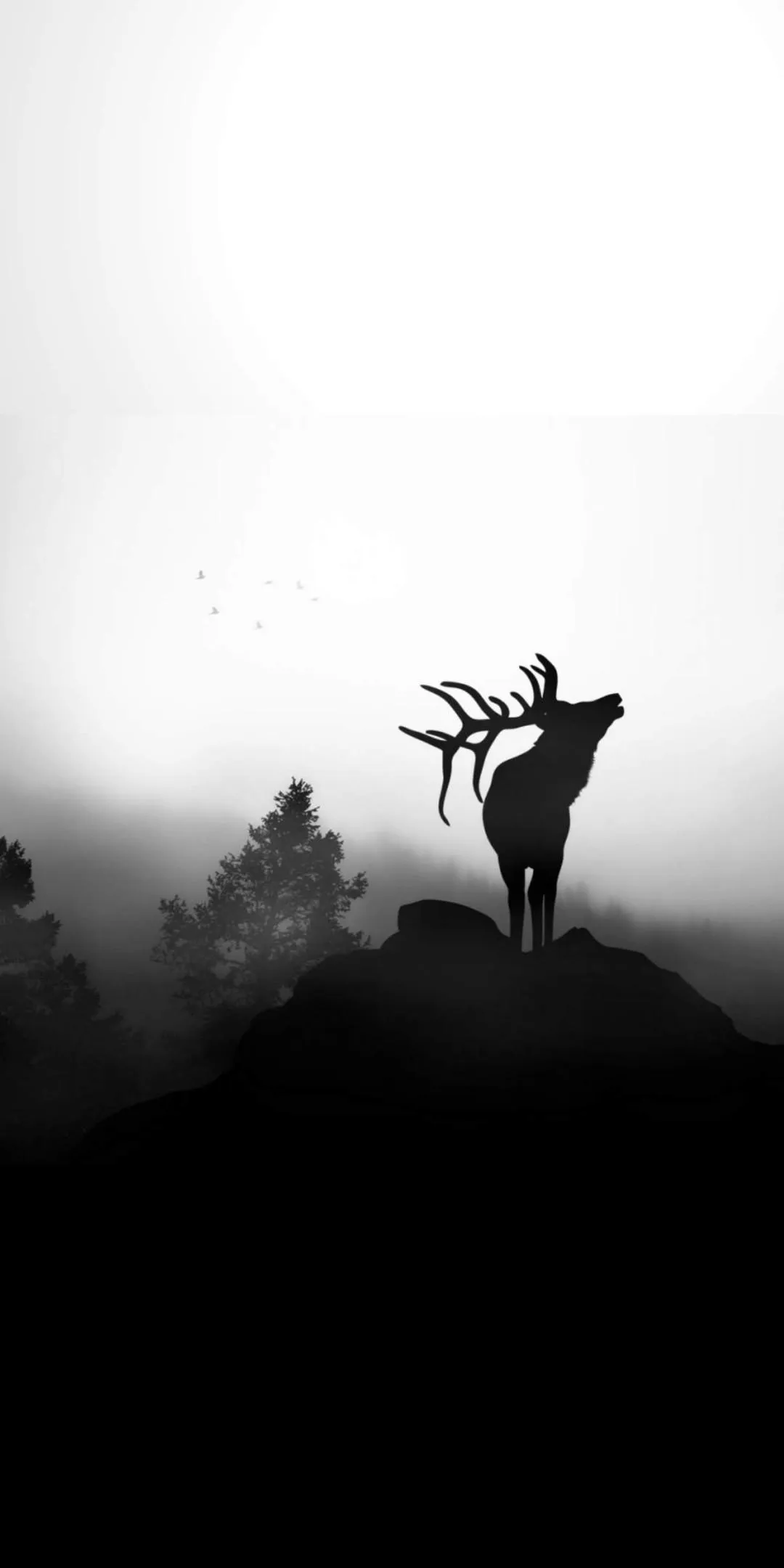 Black and White Deer Figure in the Mist Mobile Wallpaper