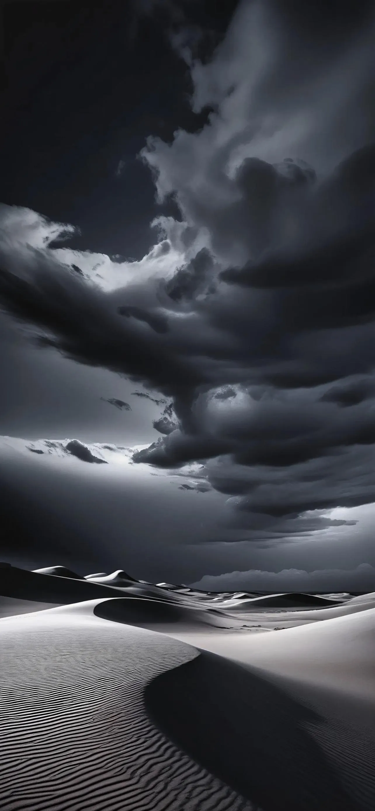 Black and White Dunes with Clouds Desert Art Photography