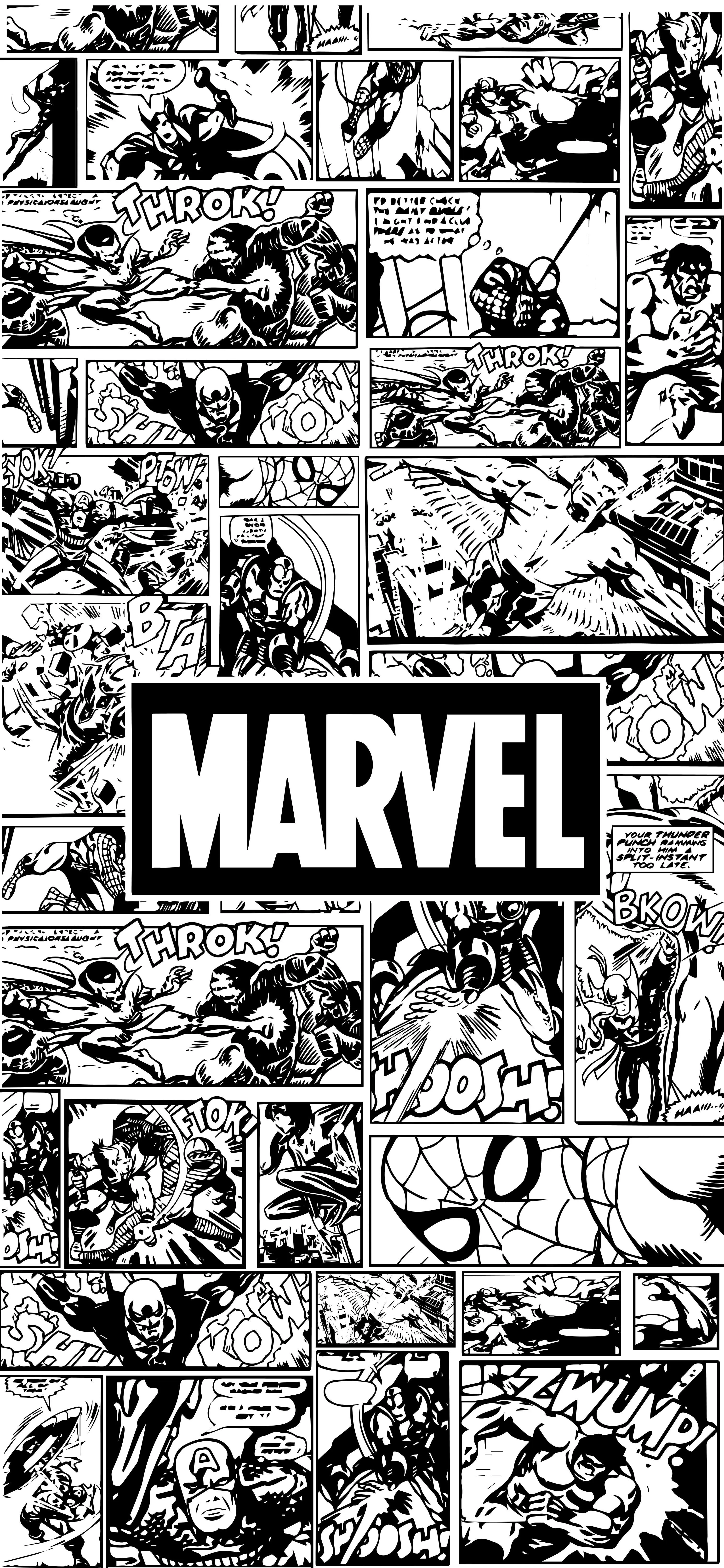 Black and White Marvel Comic Strip Collage Design Wallpaper