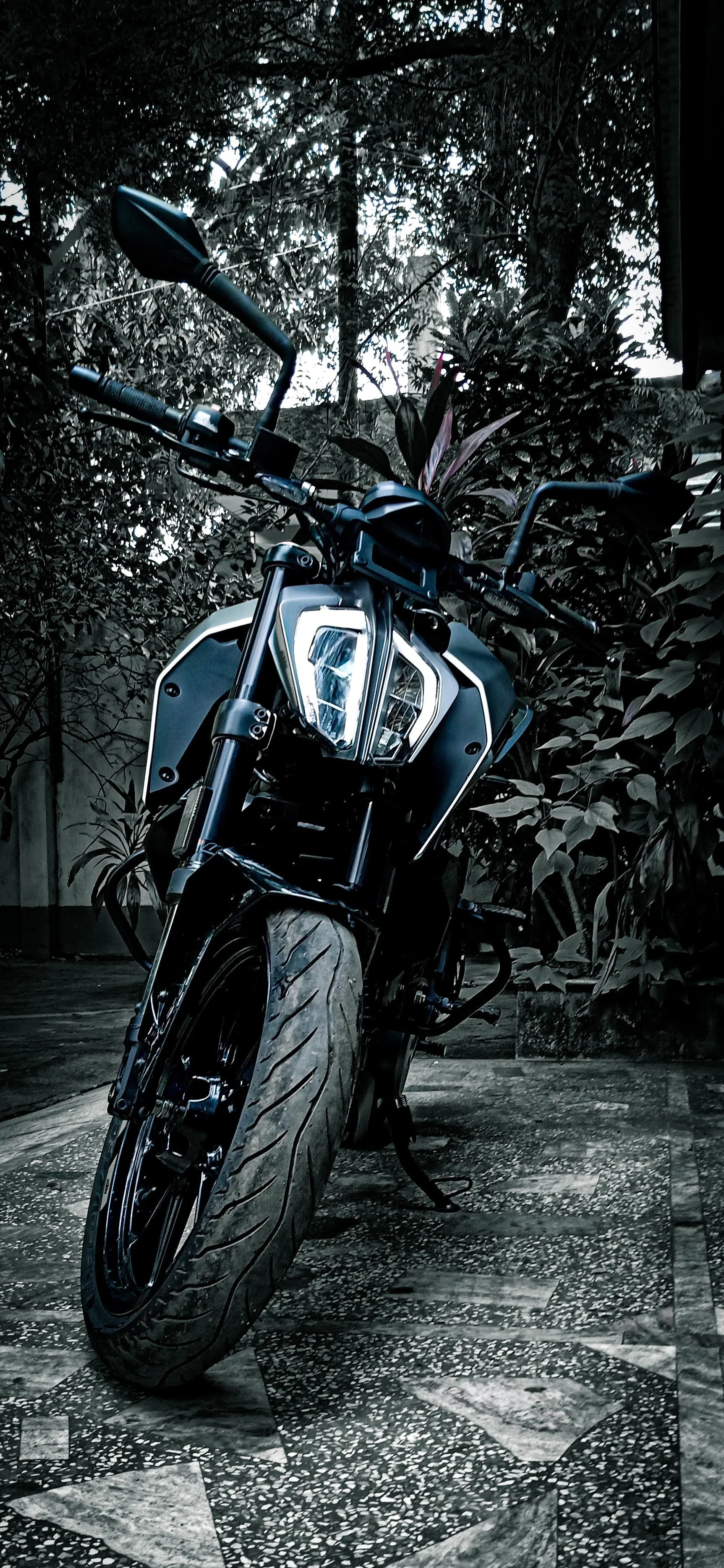 Black and White Motorbike Photo Set in Dramatic Lighting