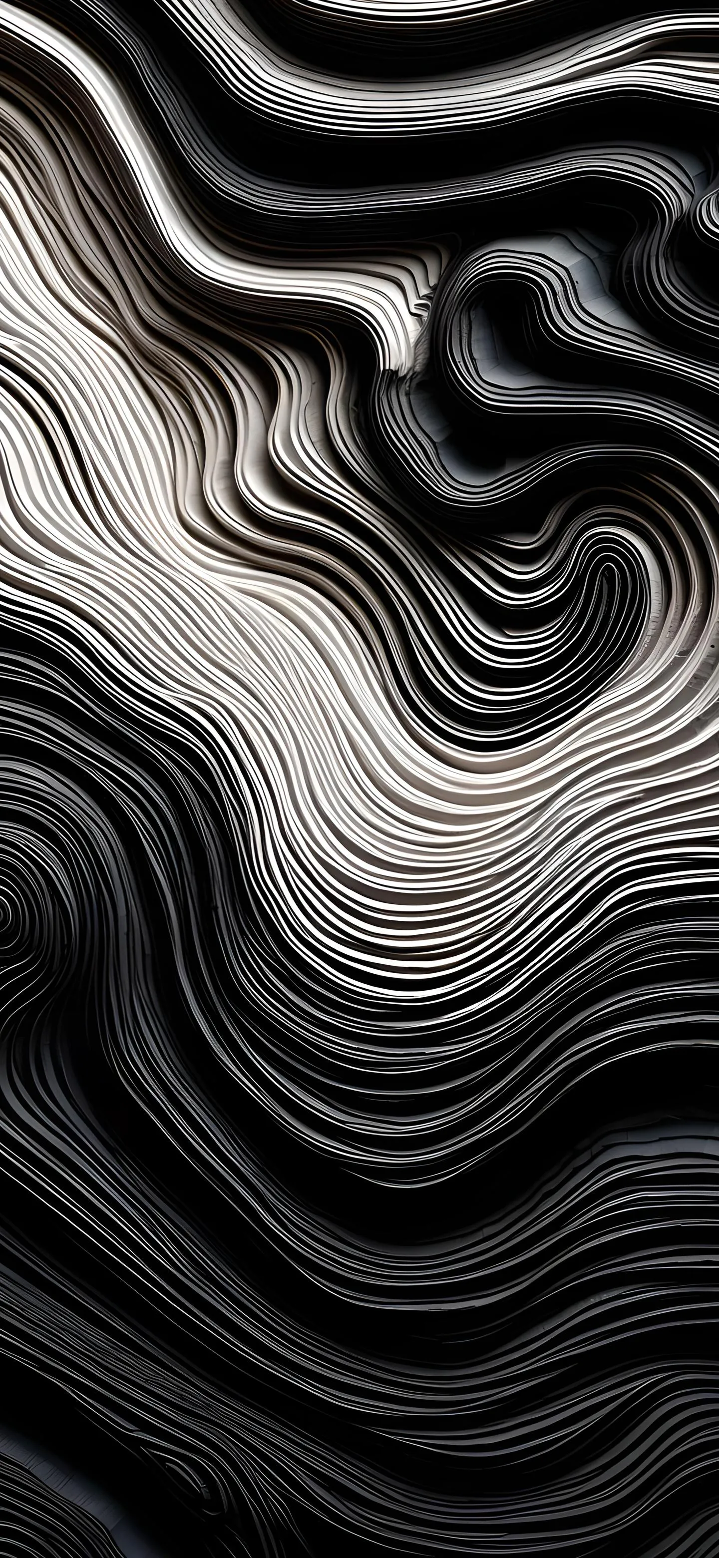 Black and White Wavy Abstract 3D Topographic Lines Image