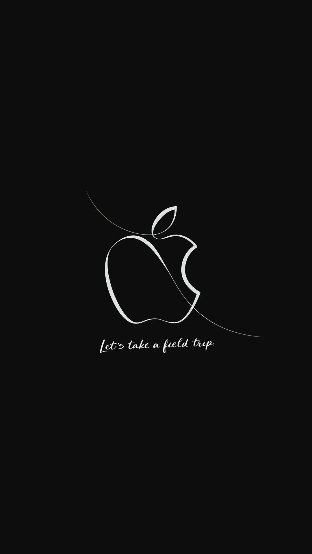 Black Background with Apple Outline Minimal Art Wallpaper
