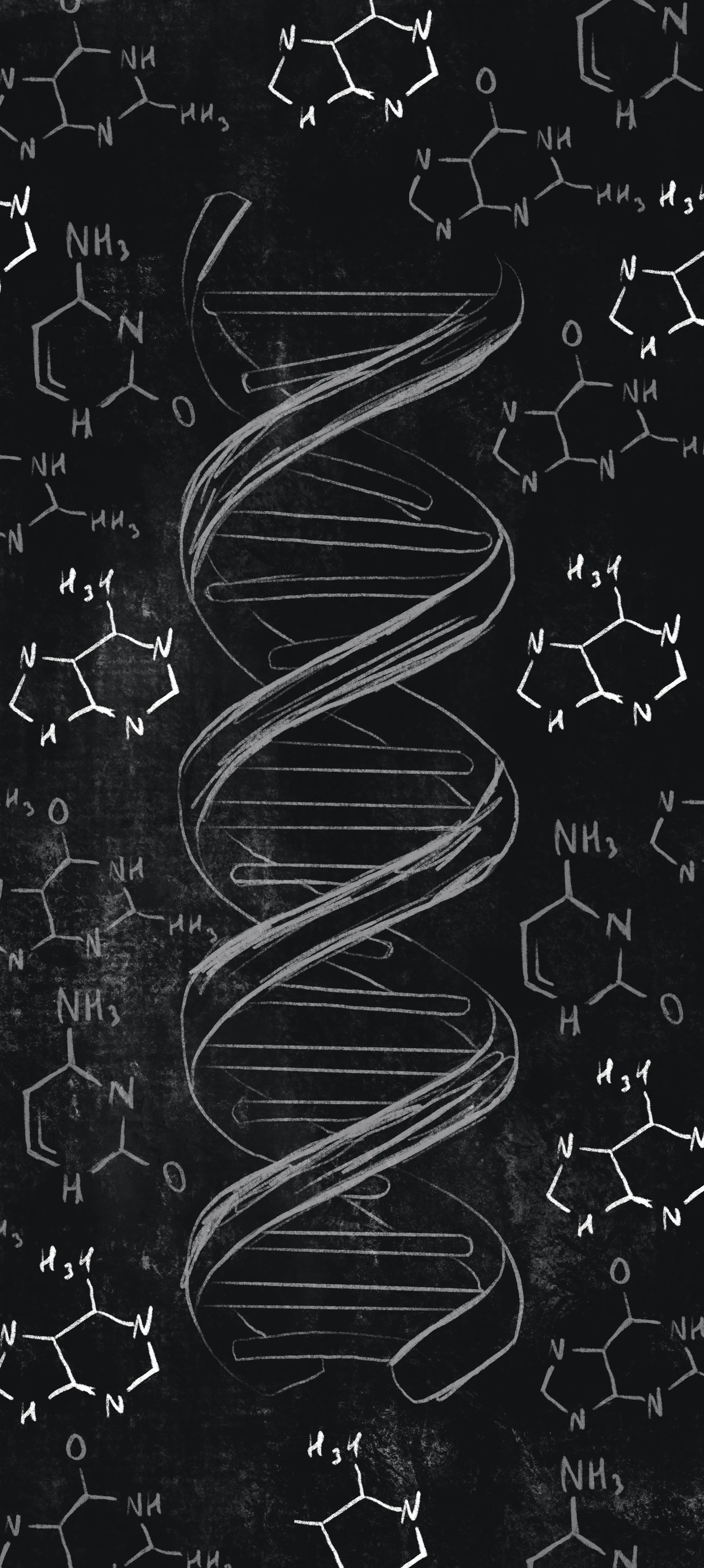 Black Background with Dna Helix and Science Symbols Image