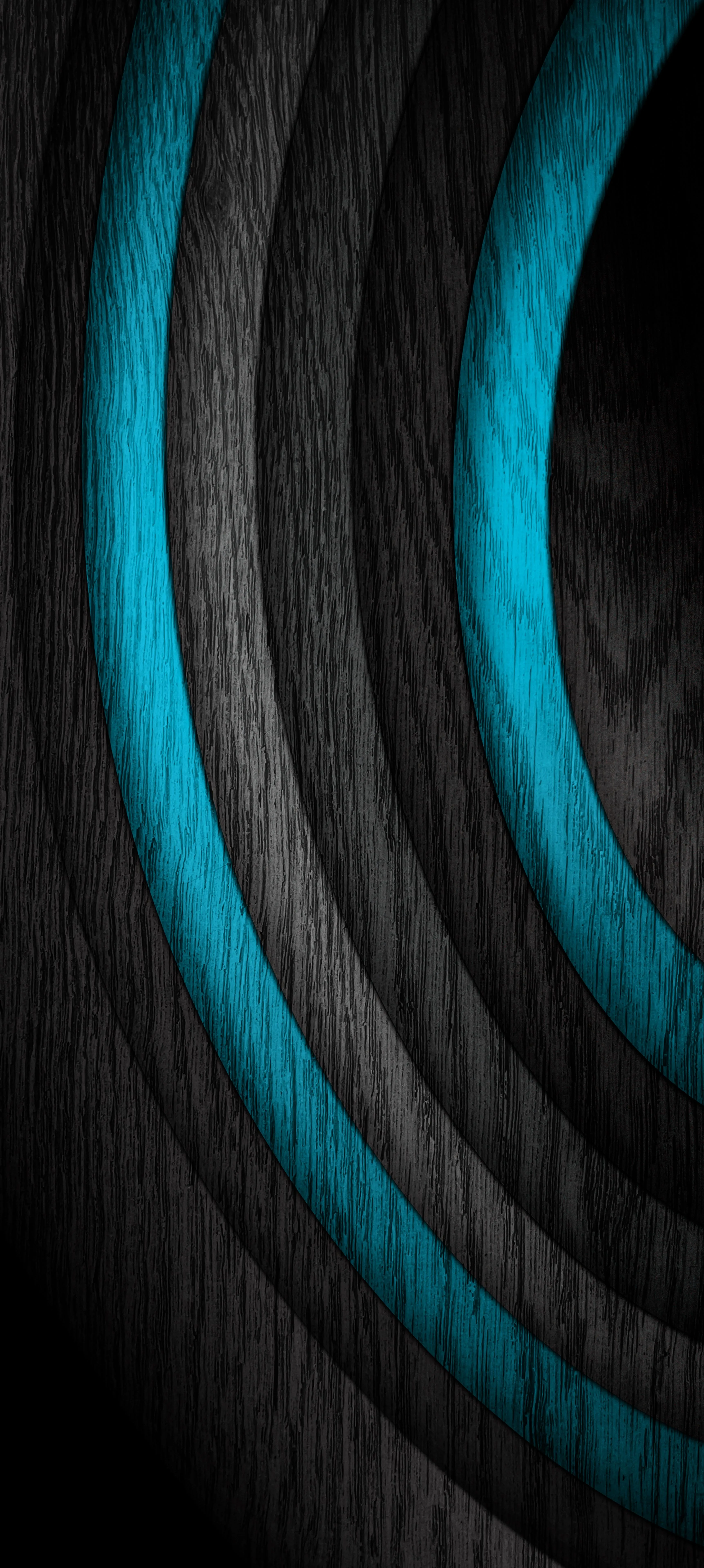 Black Background with Glowing Teal Curved Stripes Wallpaper