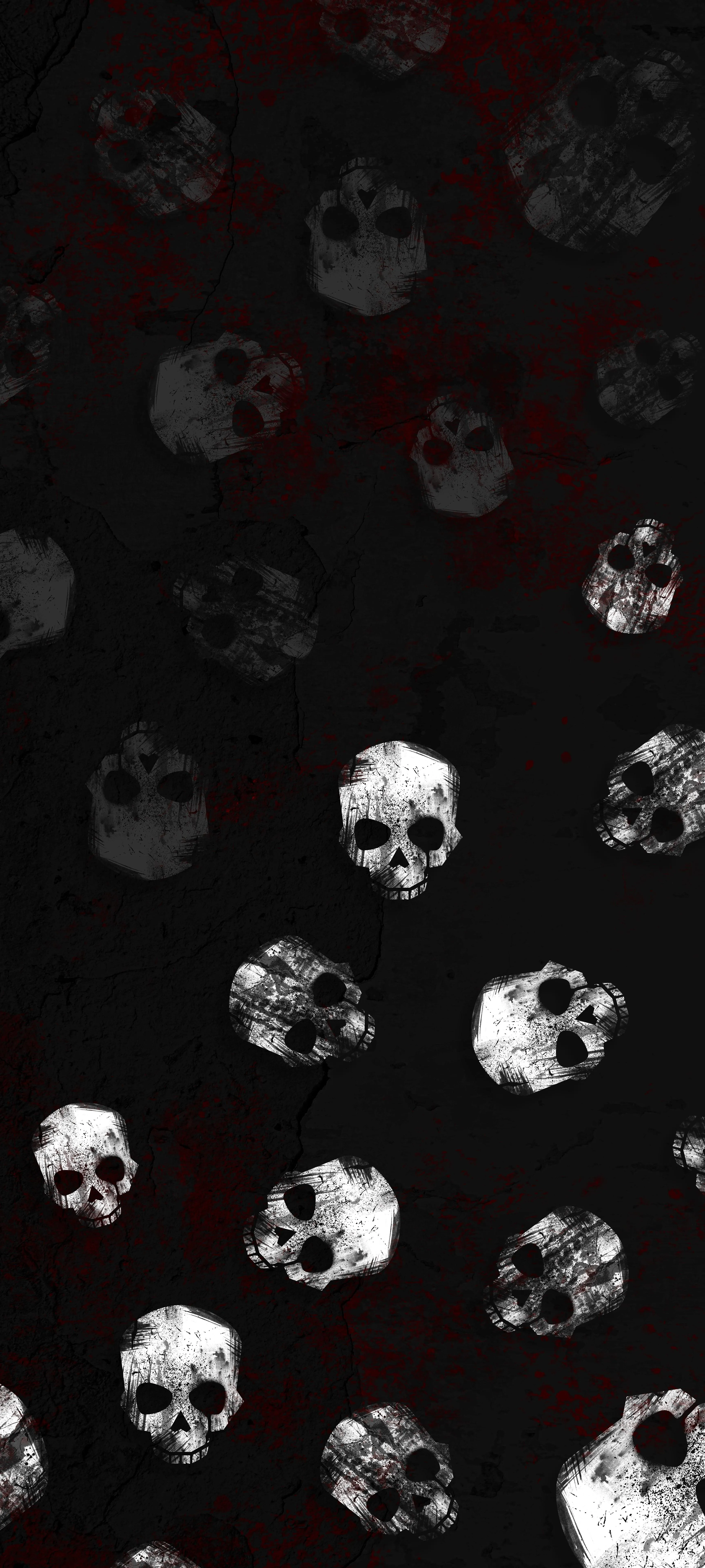 Black Background with Pattern of Floating White Skulls