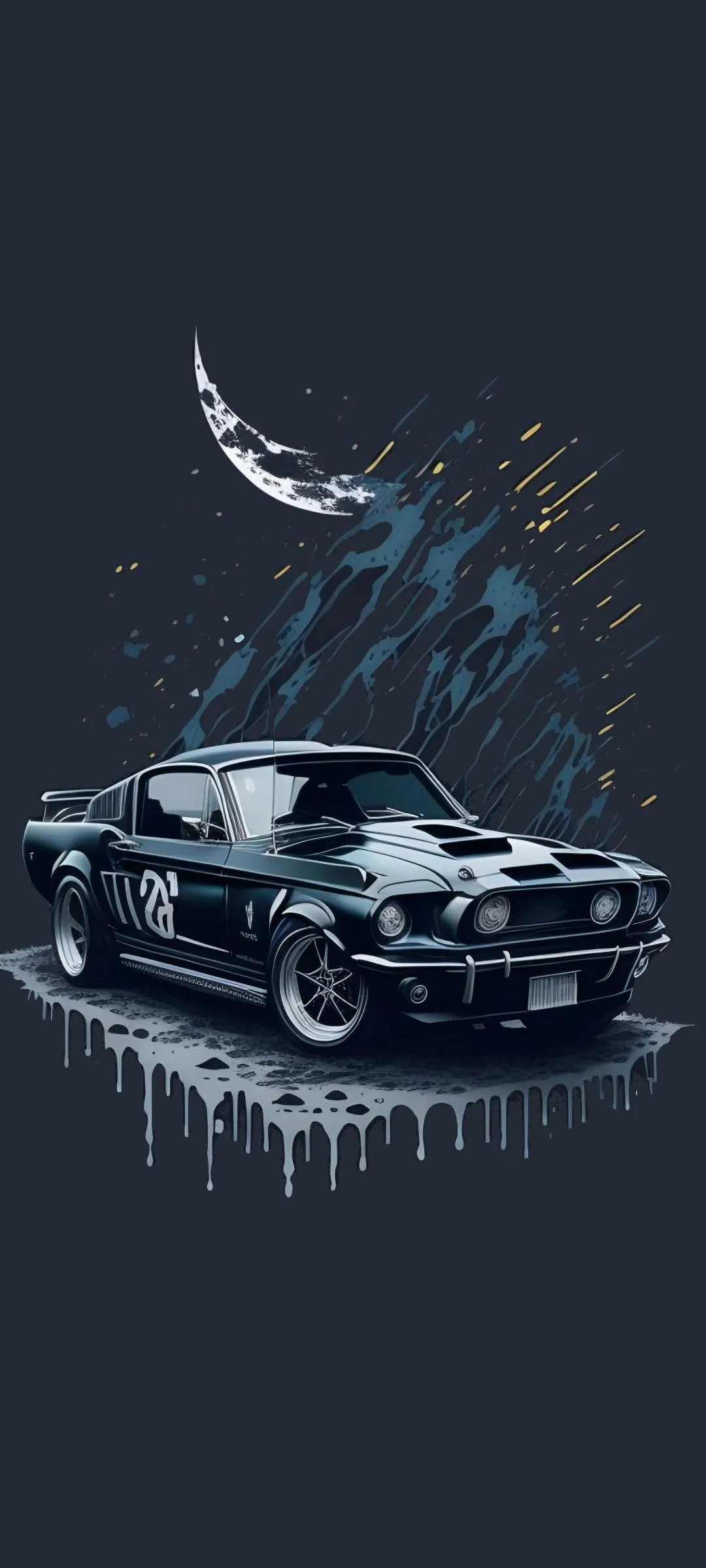 Black Car With Blue Storks in Dark Environment Wallpaper