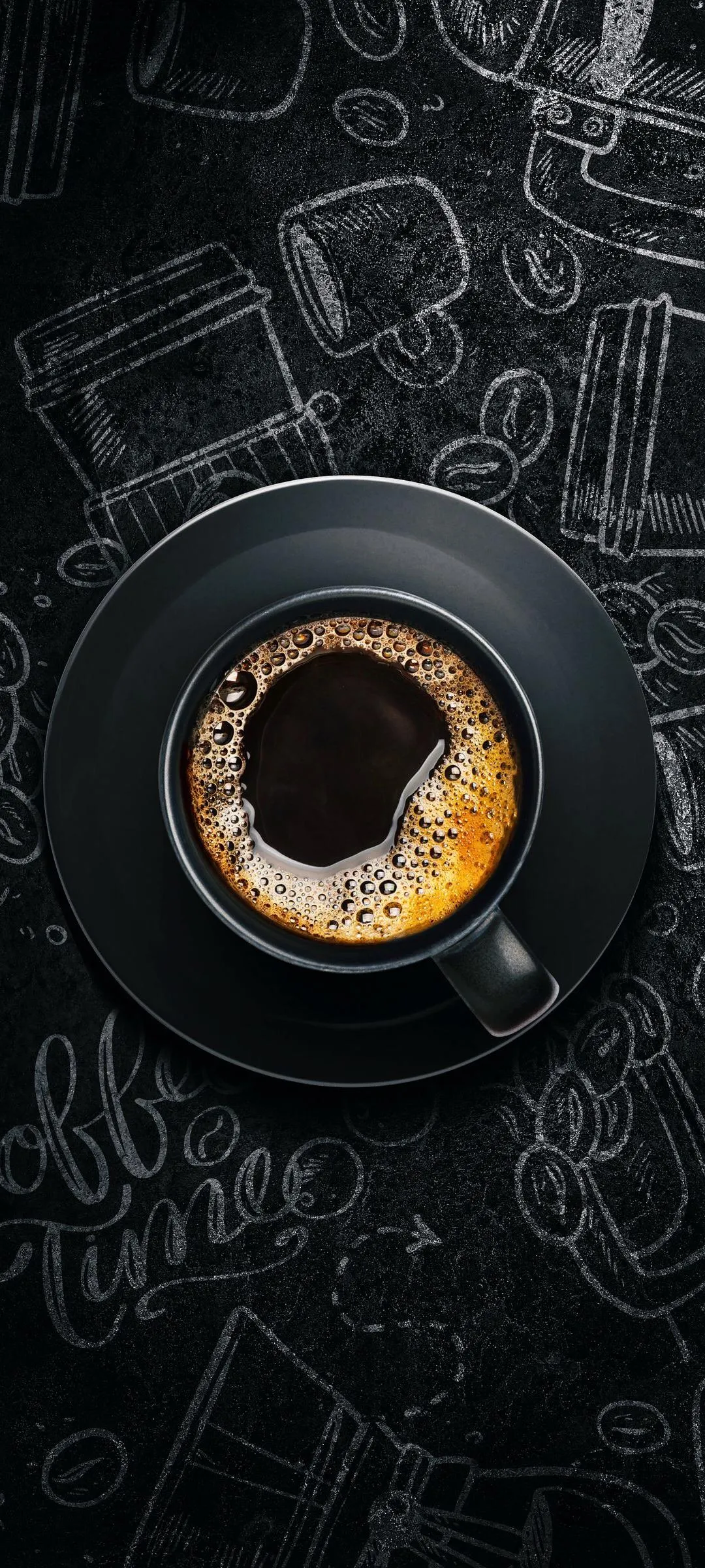 Black Coffee Cup in Artistic Flat Lay Photography Wallpaper