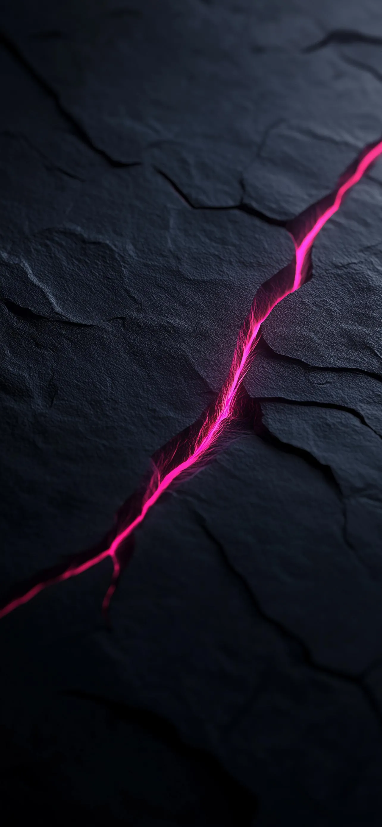 Black Cracked Surface with Glowing Magenta Line Wallpaper