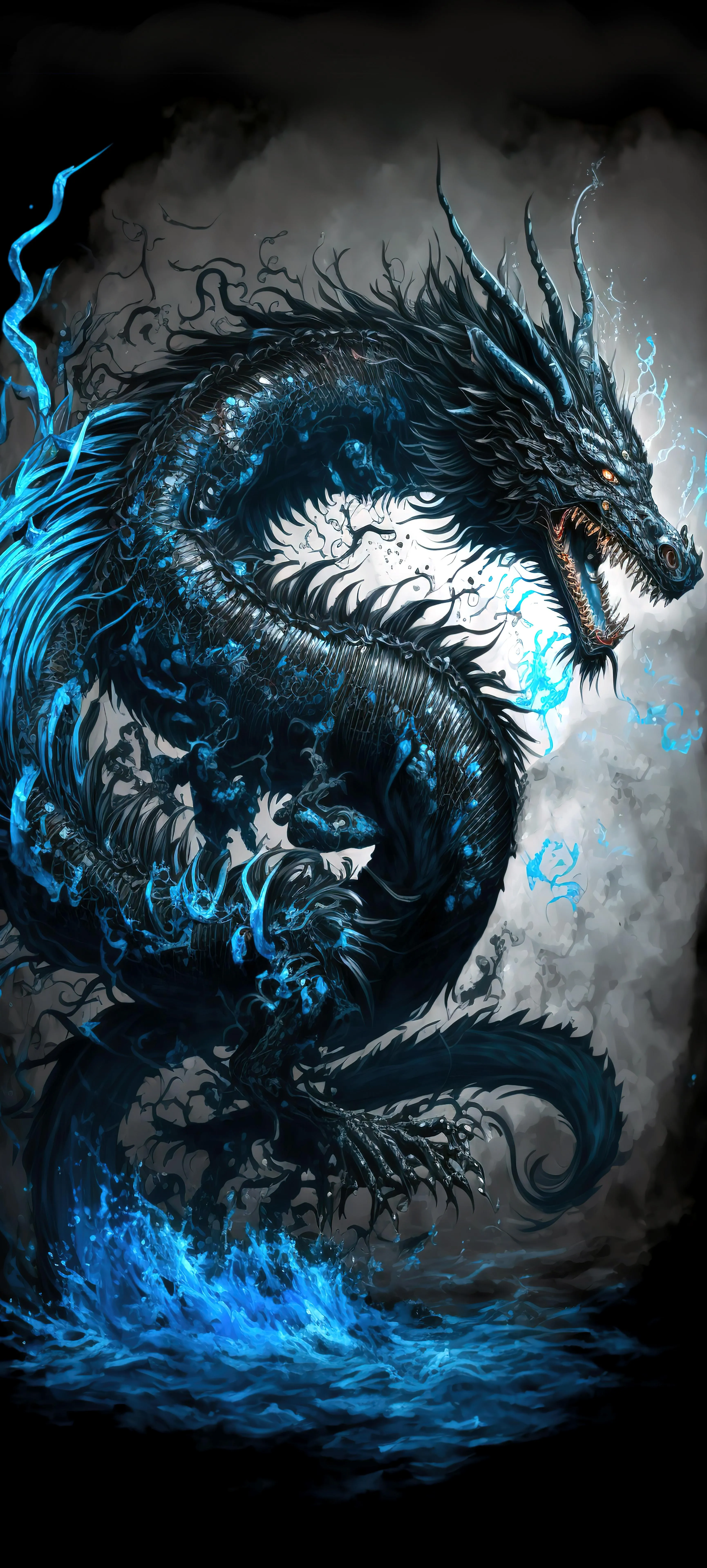 Black Dragon Illustration for Fantasy Themed Phone Wallpaper