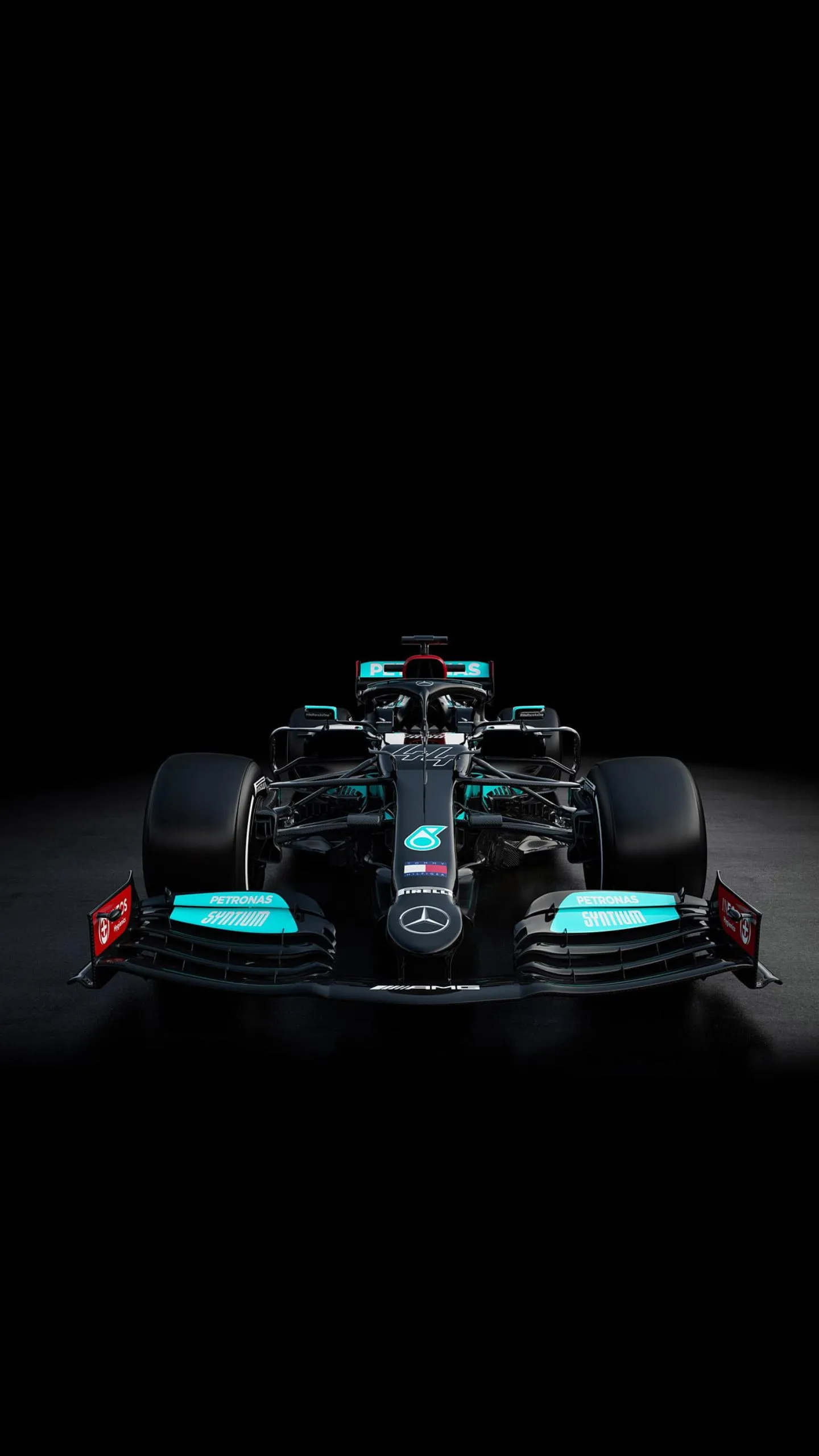 Black Formula One Racing Car with Neon Blue Glow Wallpaper