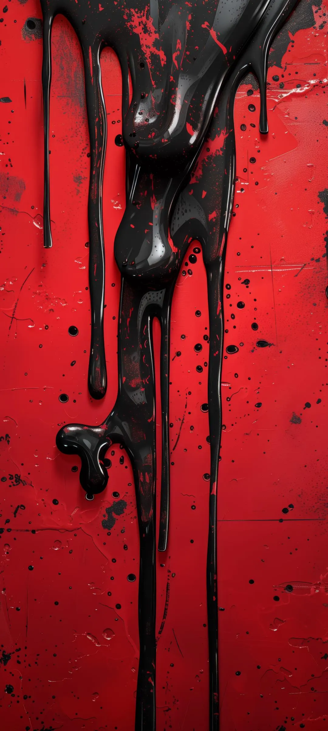 Black Liquid Dripping on Red Background Abstract Wallpaper