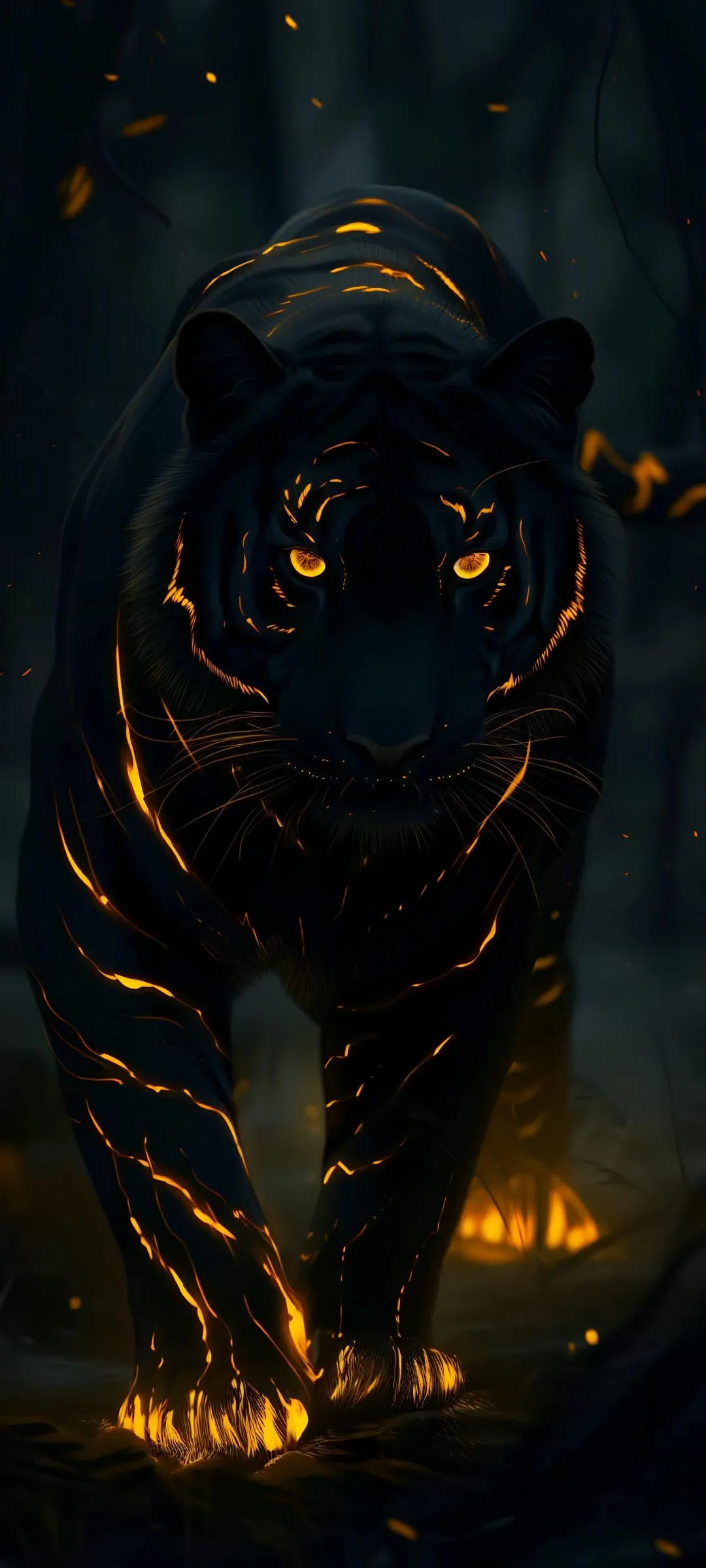 Black Panther Glowing Eyes in Darkness Digital Art
