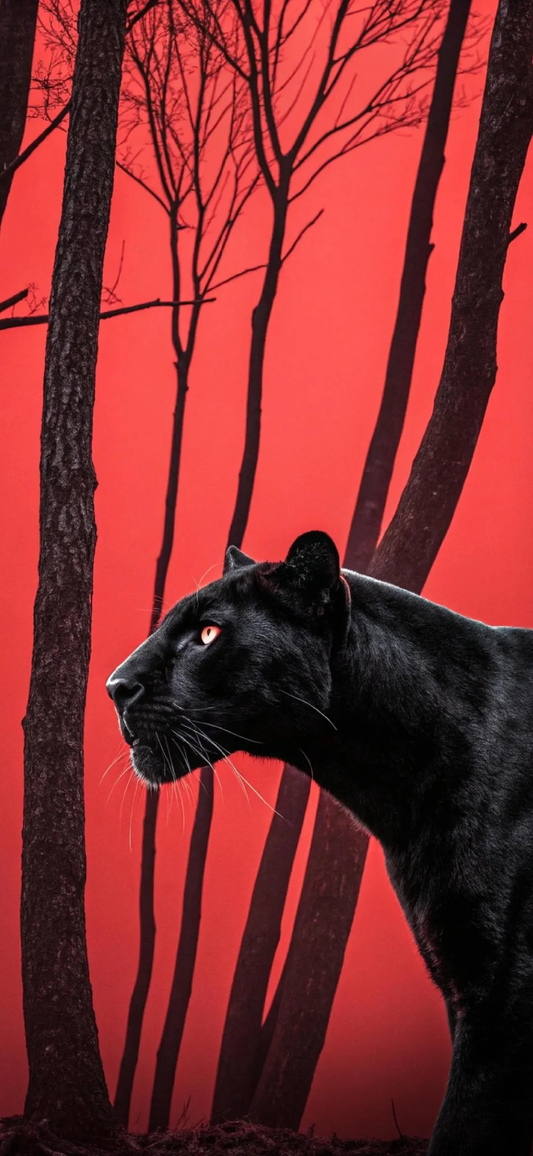 Black Panther in Red Forest Mobile Wallpaper Background