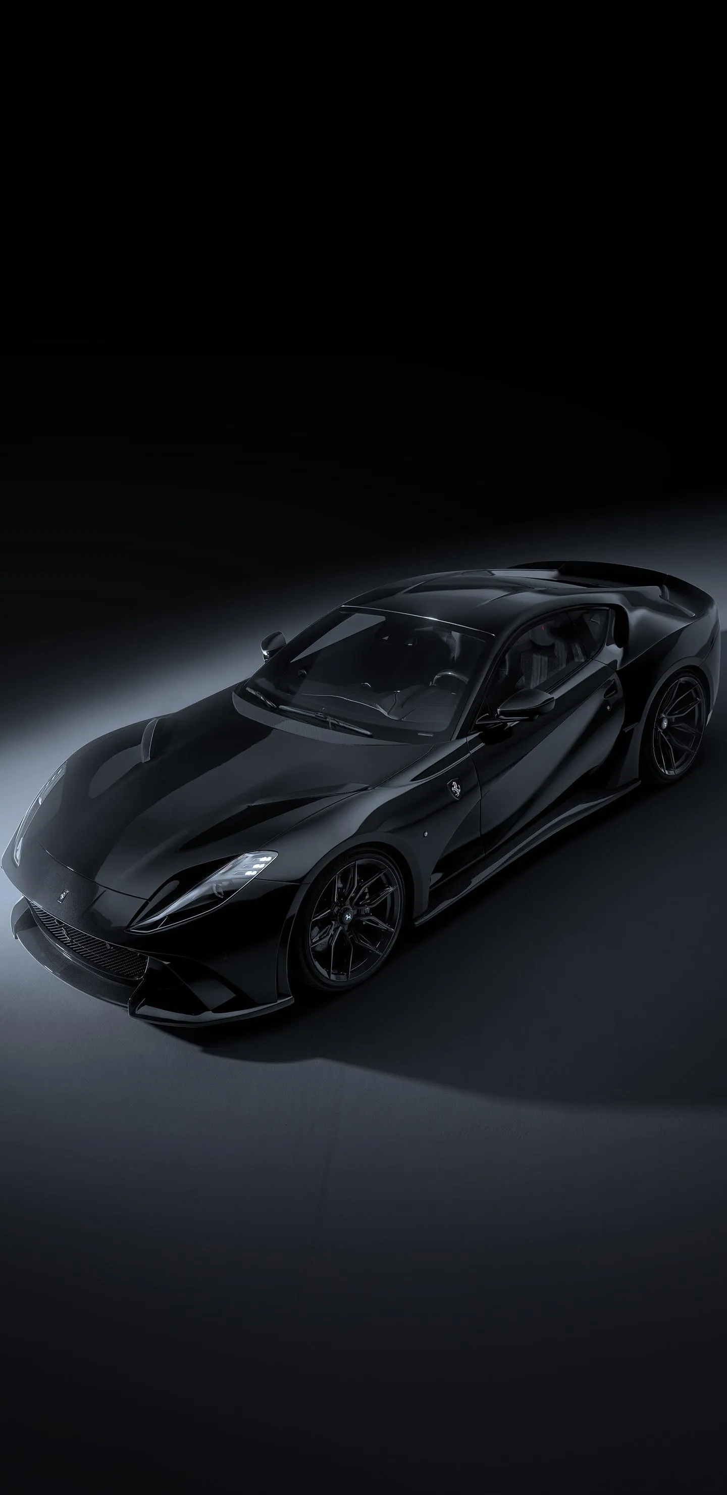 Black Supercar Silhouette in Minimal Dark Lighting Wallpaper