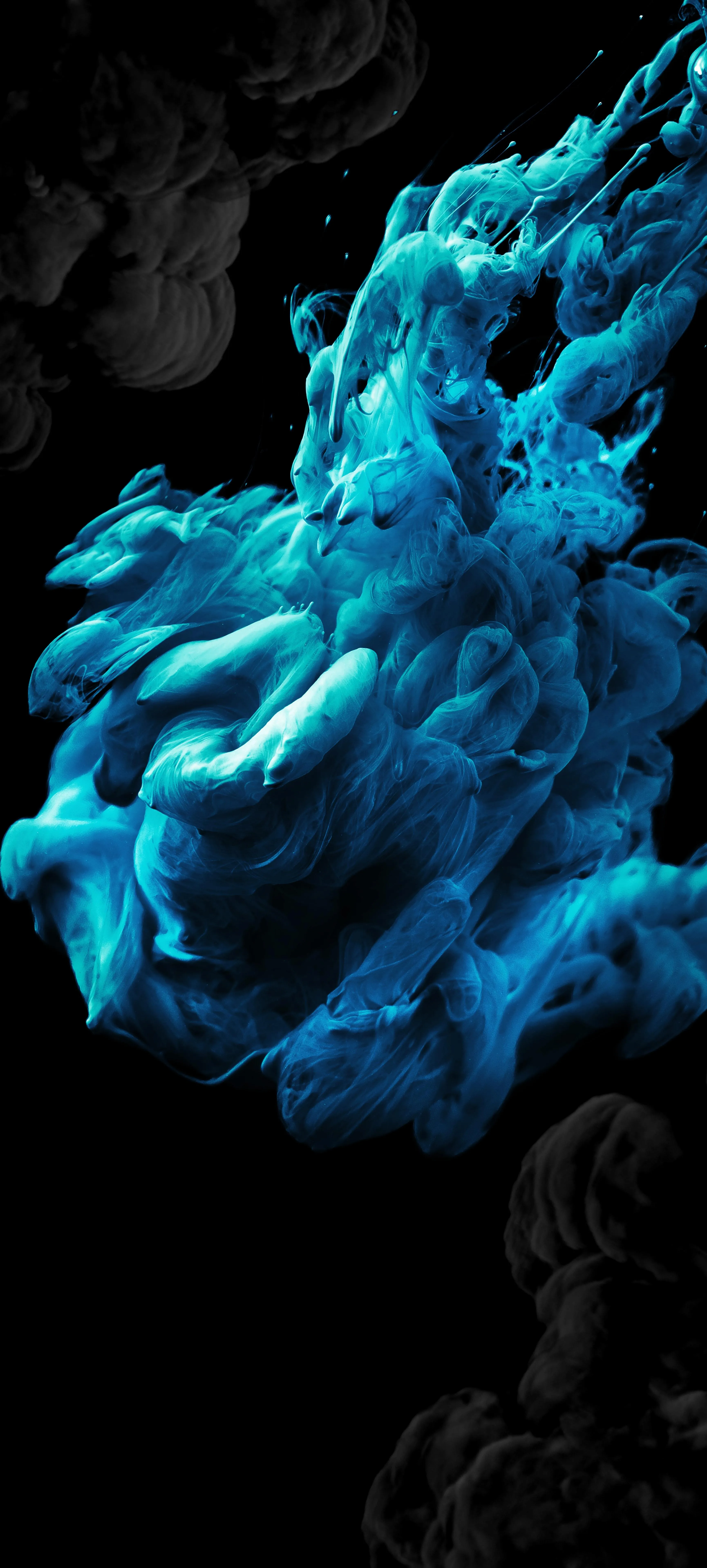 Blue Abstract Smoke Swirl on Dramatic Black Background