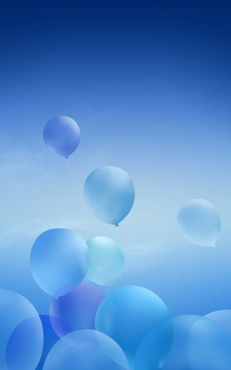 Blue Balloons Floating in Soft Clean Sky Background