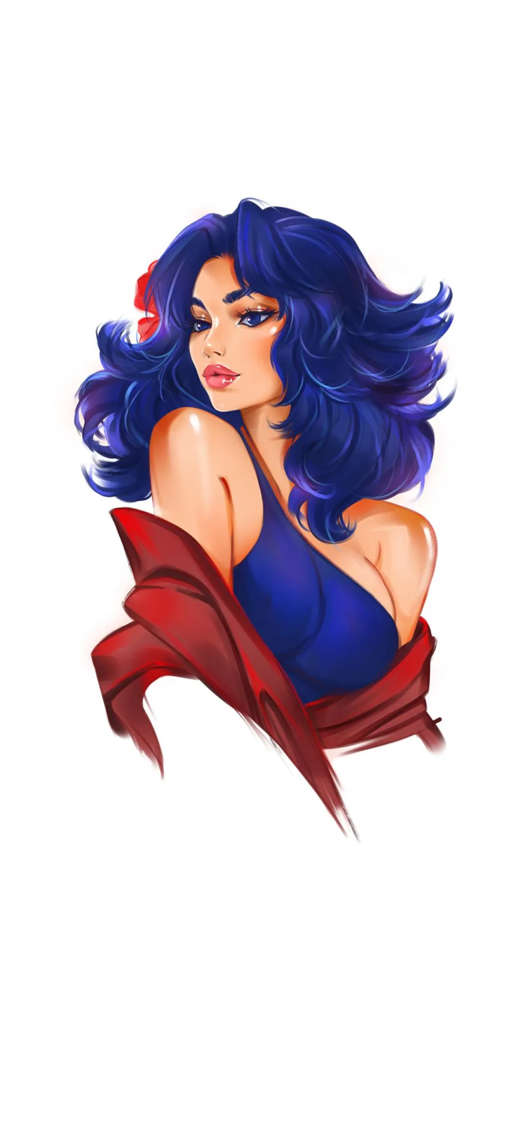 Blue Haired Female Artwork Stylish Digital Wallpaper