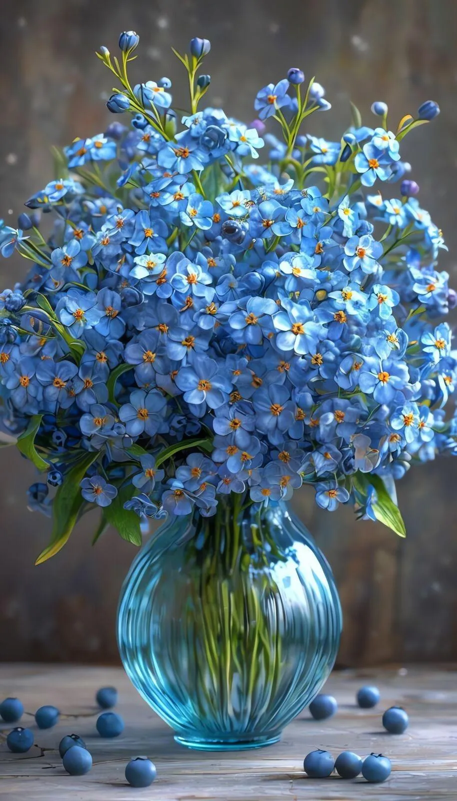 Blue Hydrangea Flowers in Vase with Soft Natural Light