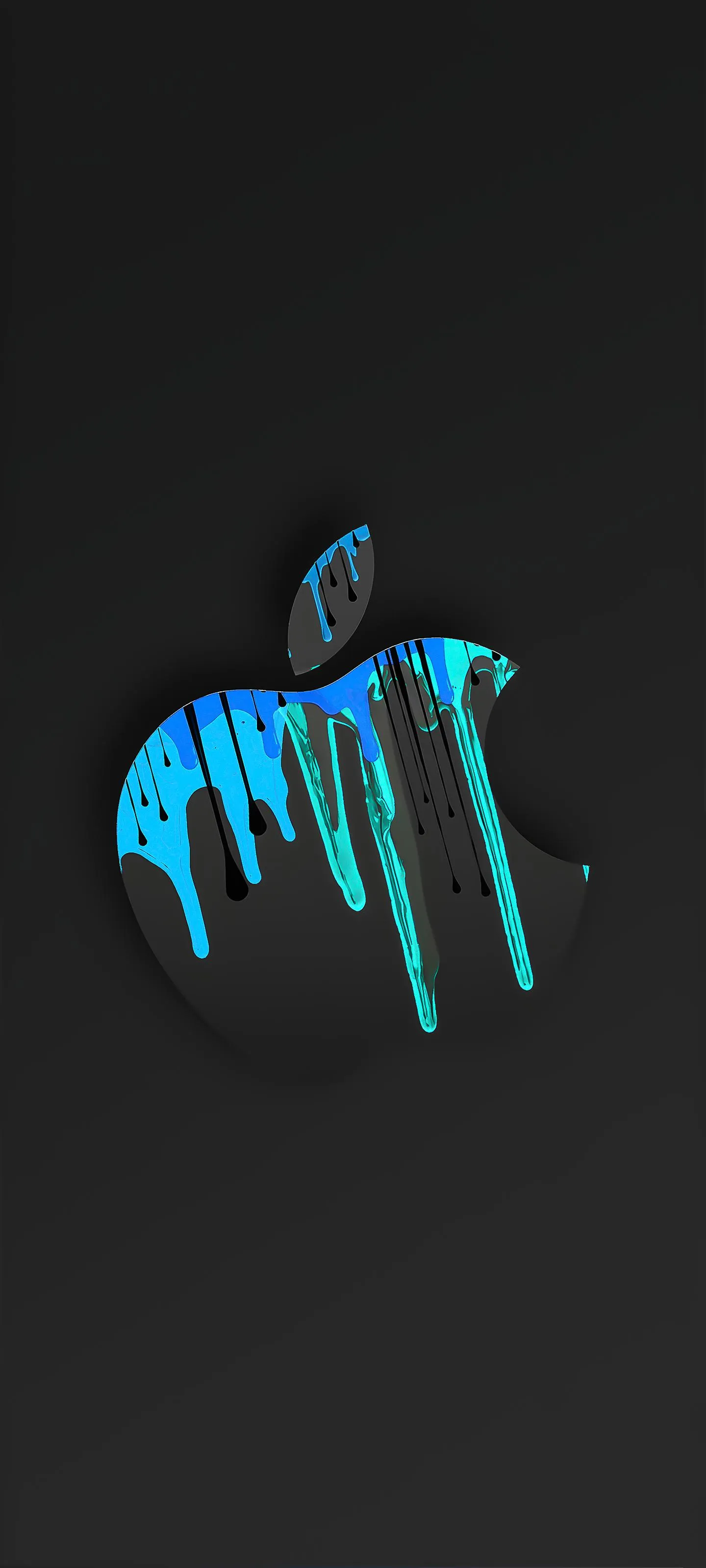 Blue Neon Paint Splash Apple Logo on Black Minimal Backdrop