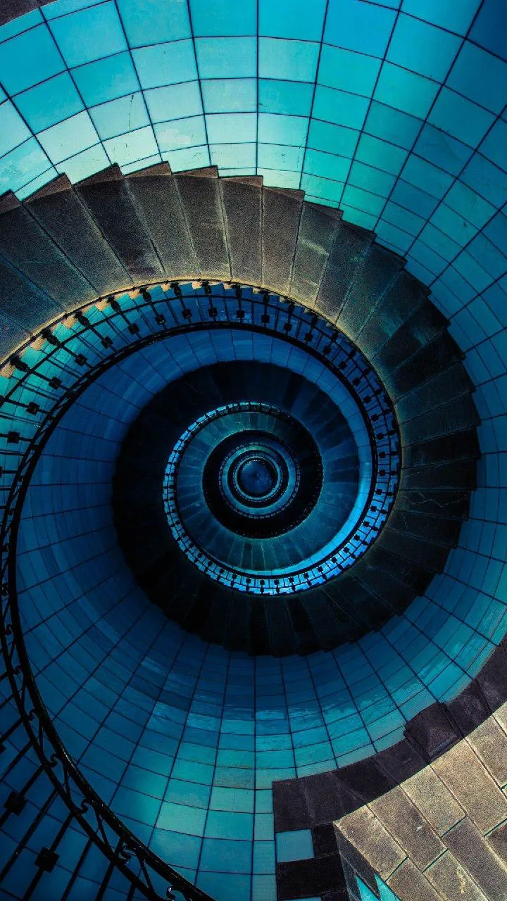 Blue Spiral Stairs with Artistic Abstract Pattern Wallpaper
