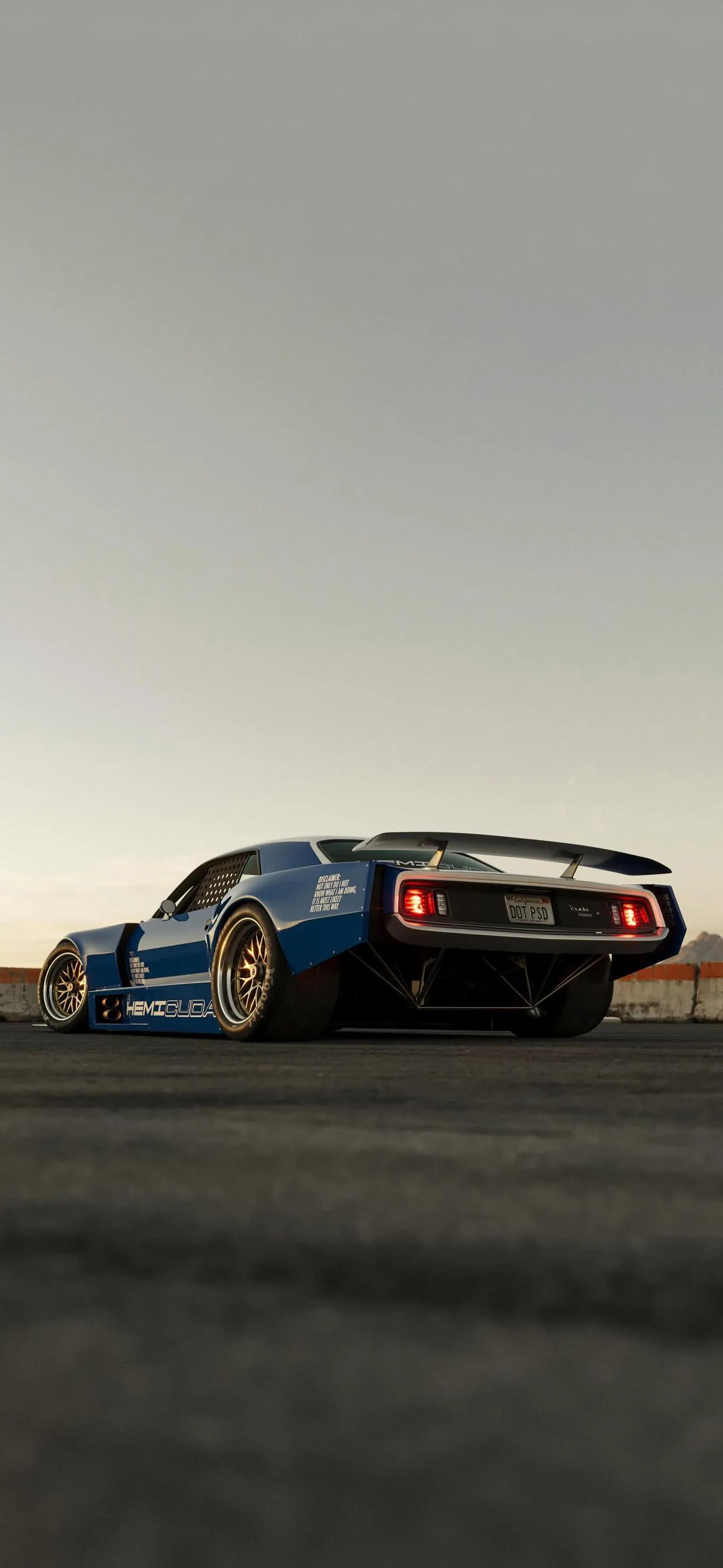 Blue Sports Car on Highway during Sunset Glow Wallpaper