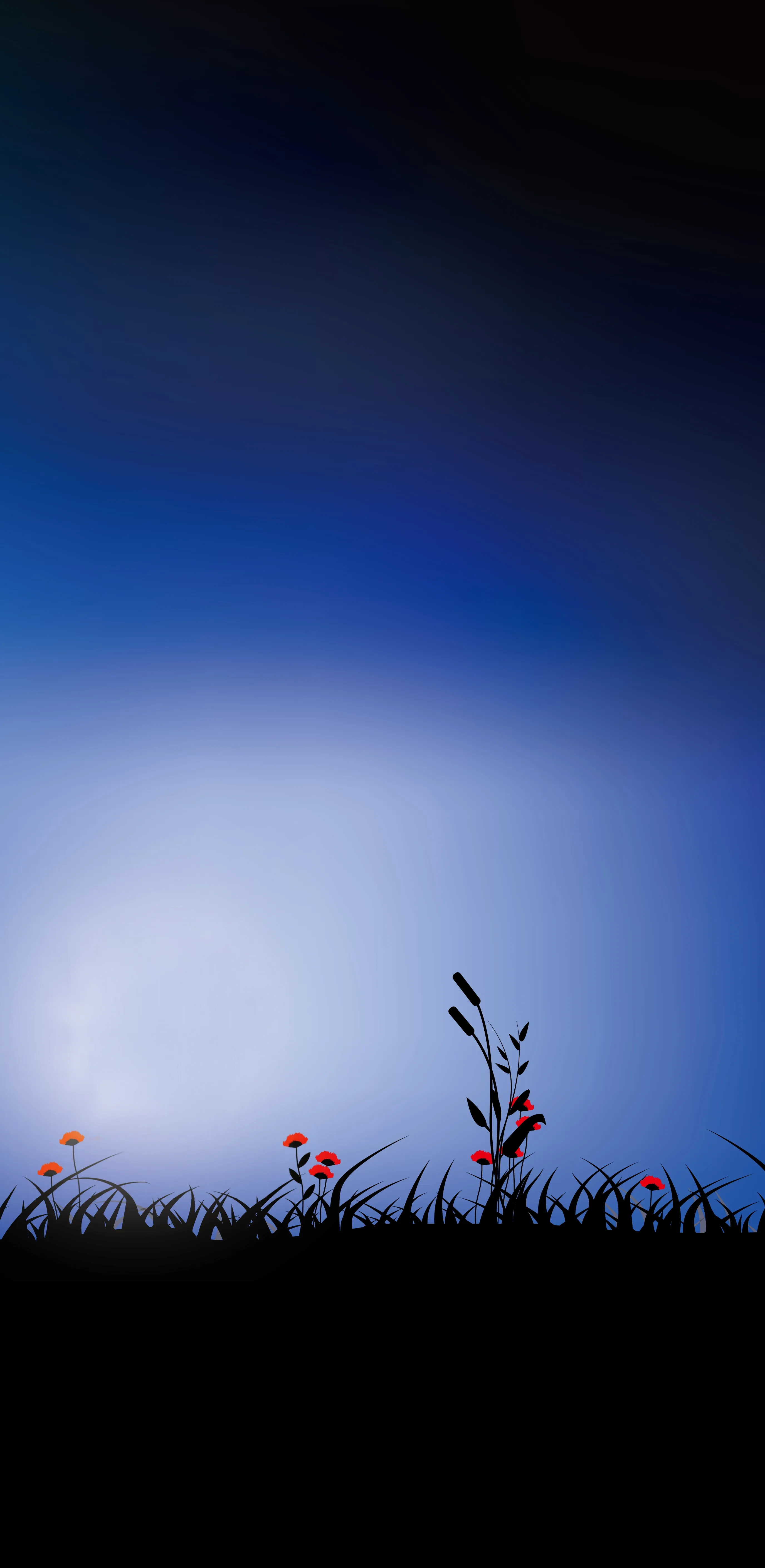Blue Twilight Sky with Lone Plant Silhouette in Focus