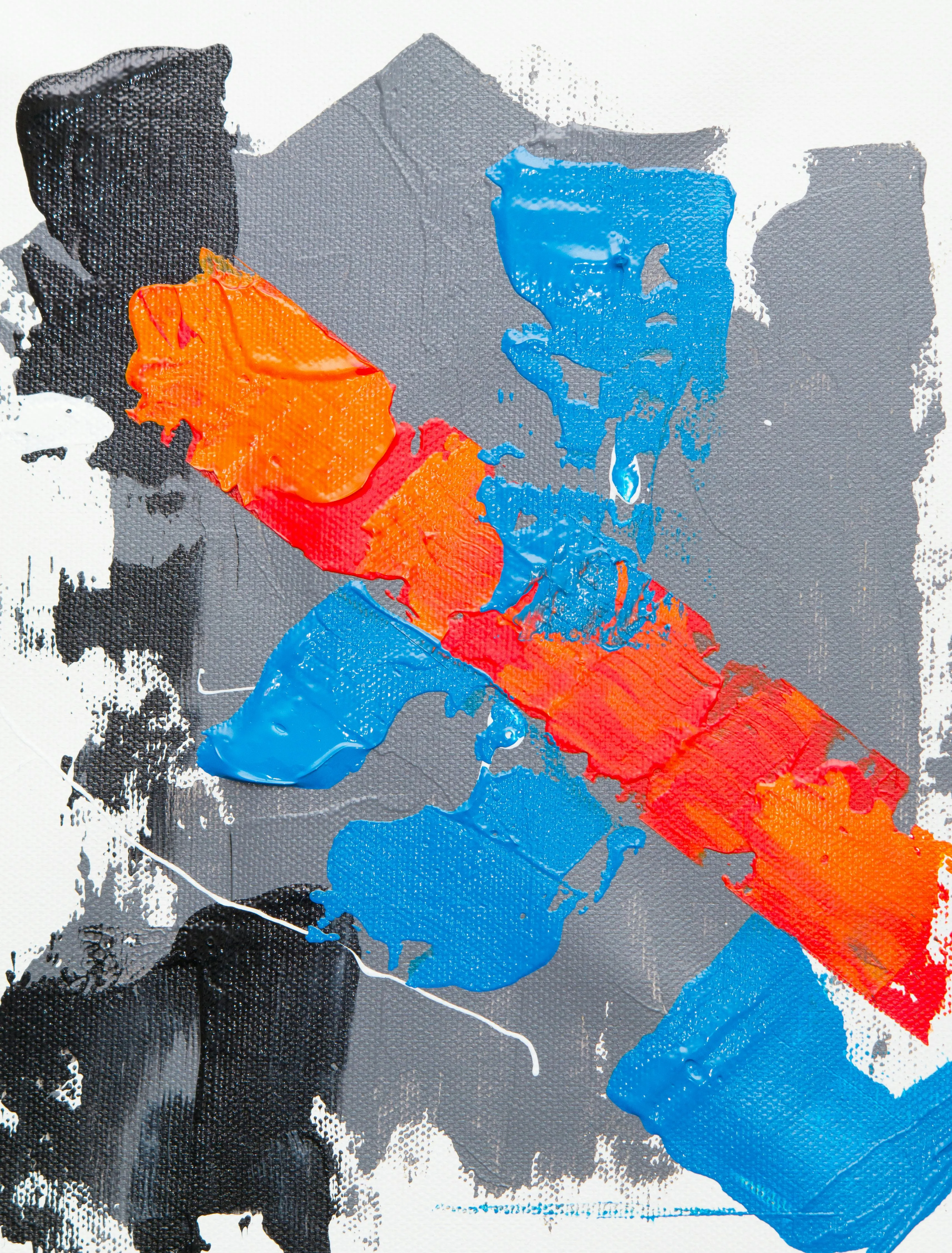 Bold Abstract Painting with Blue and Orange Mix Wallpaper