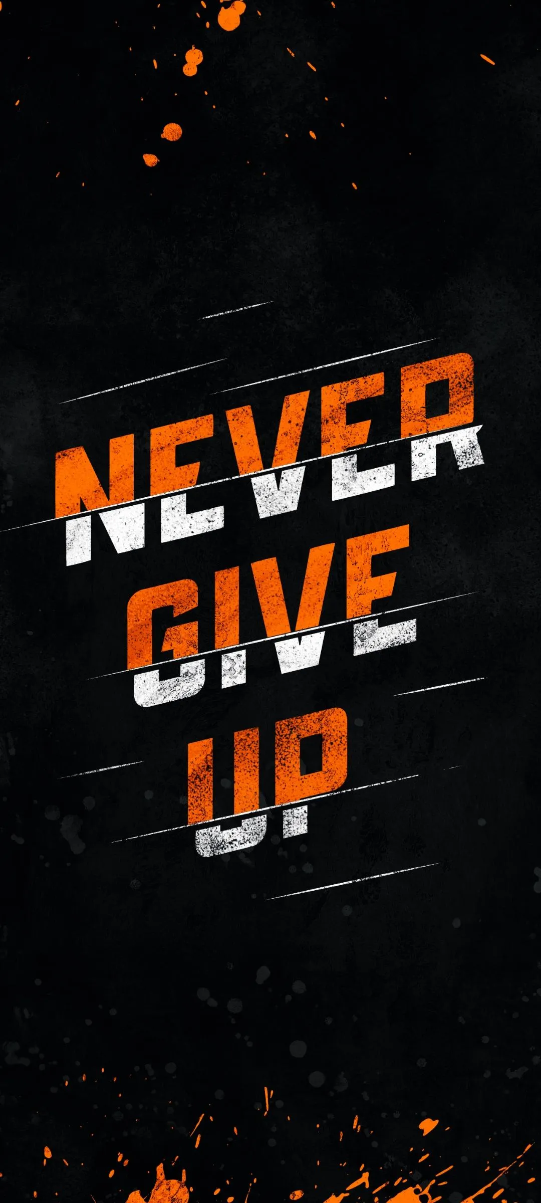 Bold Never Give Up Motivational Quote in Orange Text