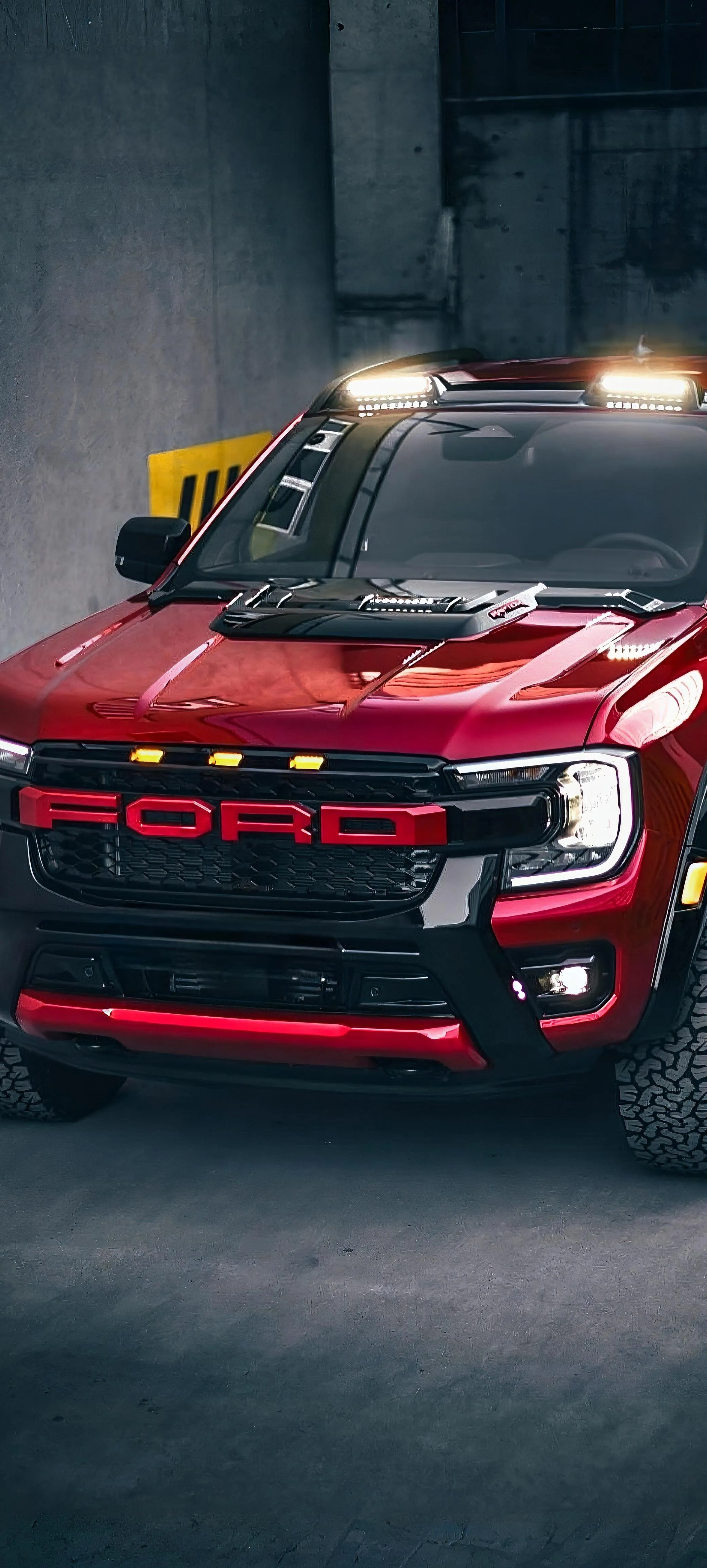 Bold Red Ford Pickup Truck with Rugged Design and Led Lights