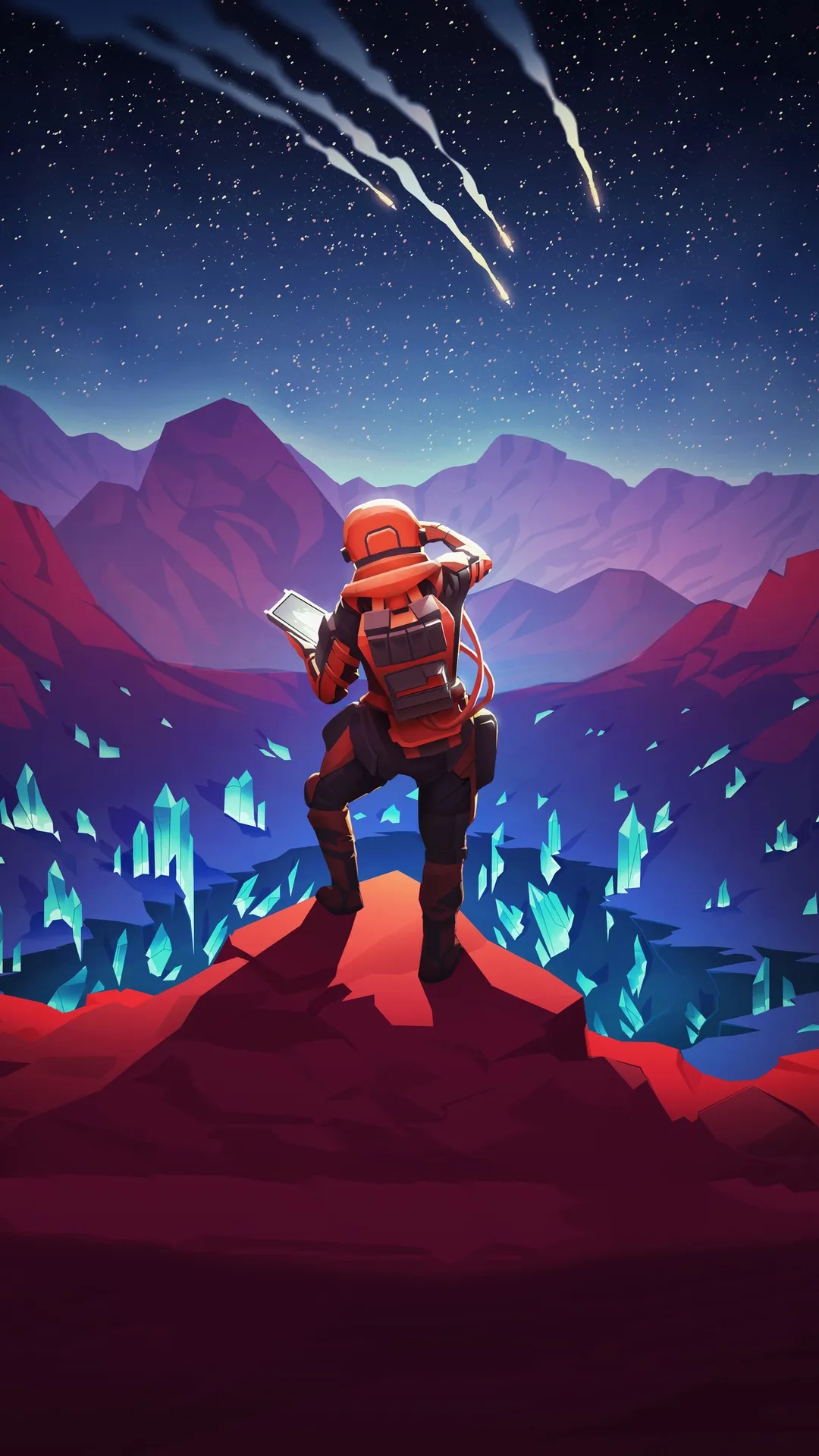 Brave Hero Standing on Cliff under Vibrant Sky Wallpaper