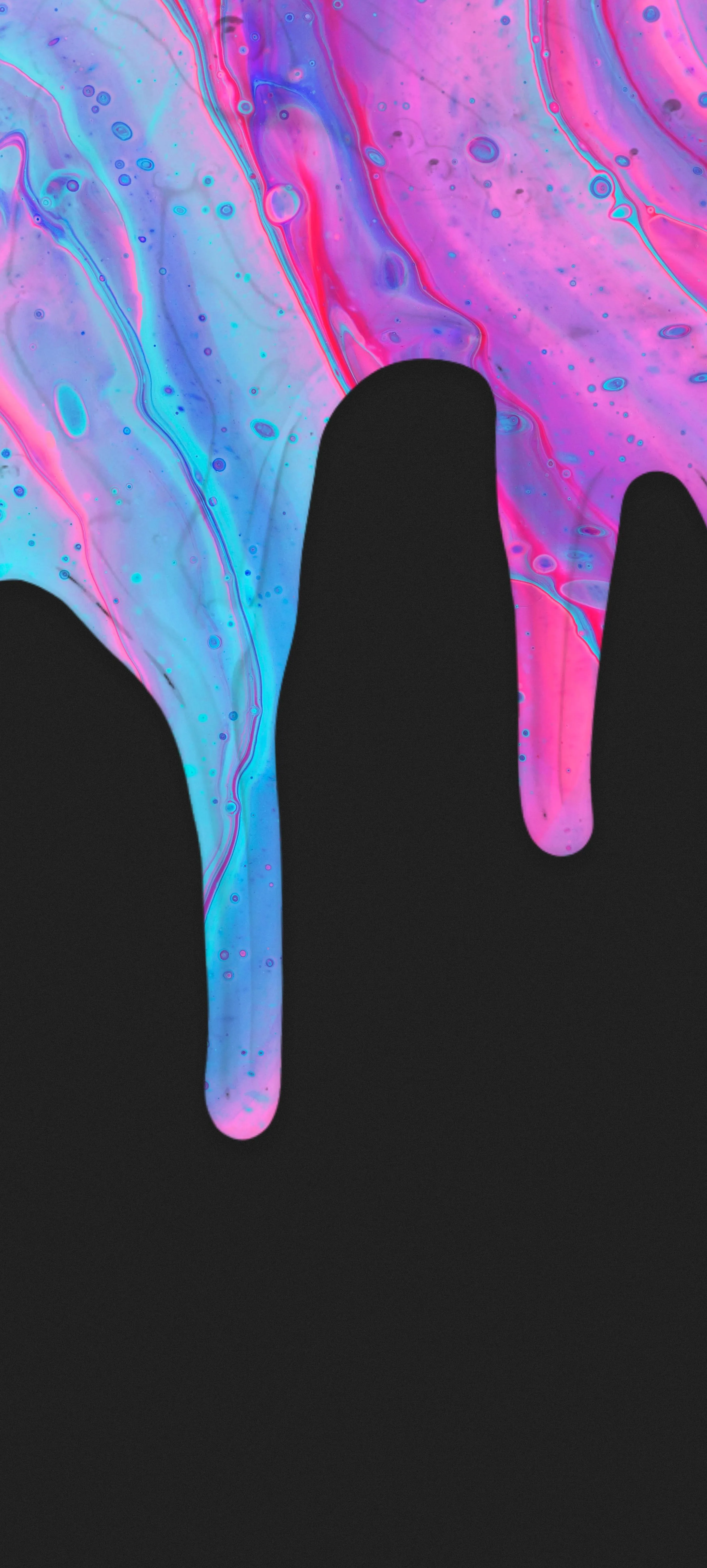 Bright Blue and Pink Paint Drip on Black Background