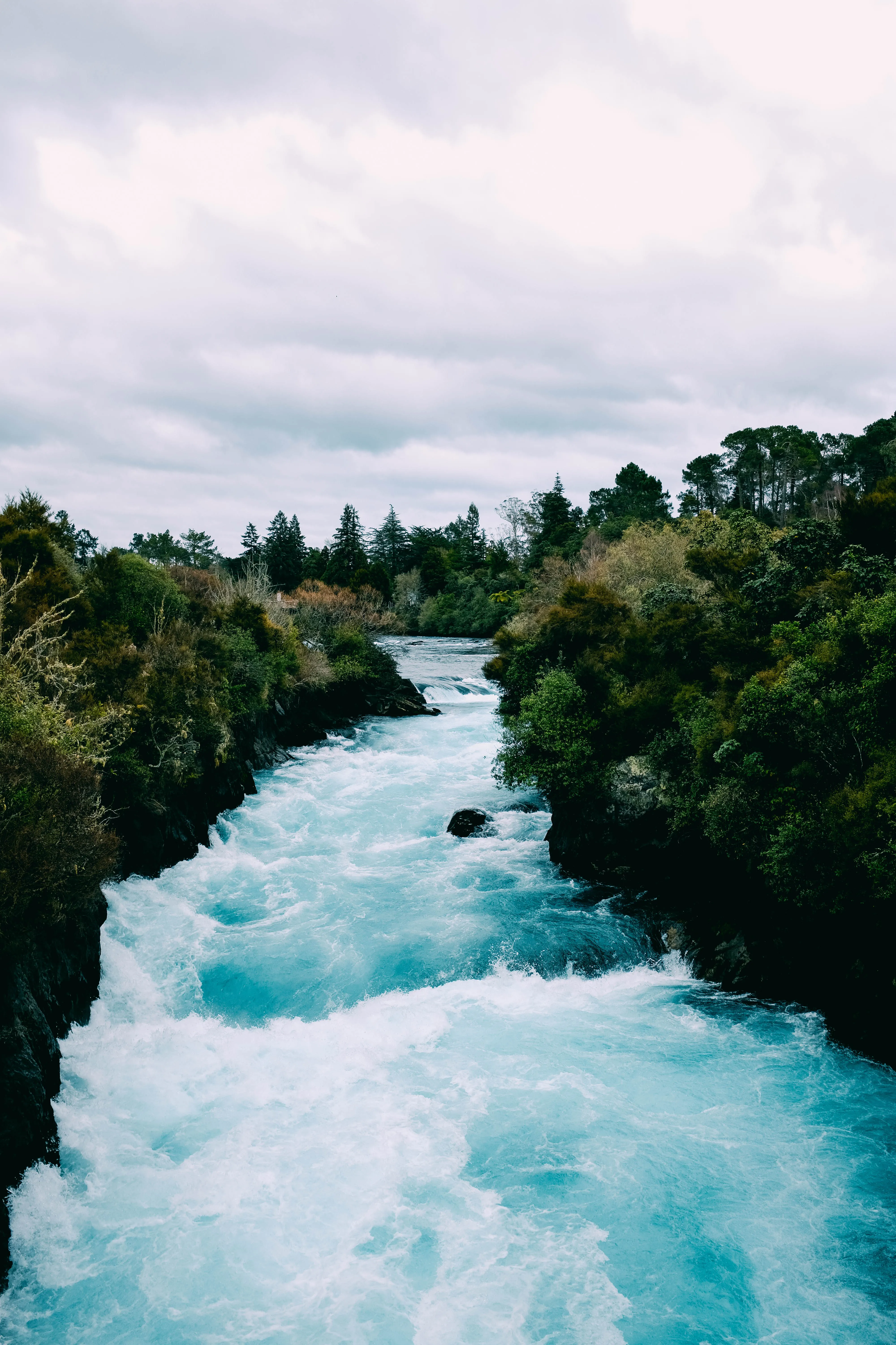 Bright Blue River Flowing Through Forest Landscape