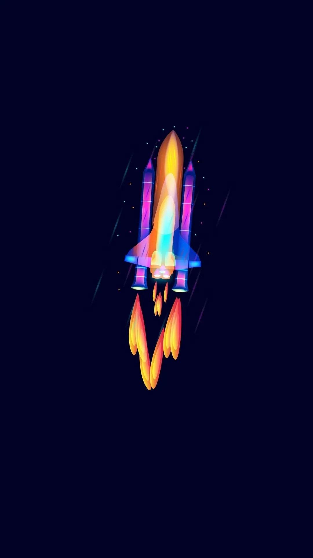 Bright Colorful Rocket Ship Flying in Space Wallpaper Design