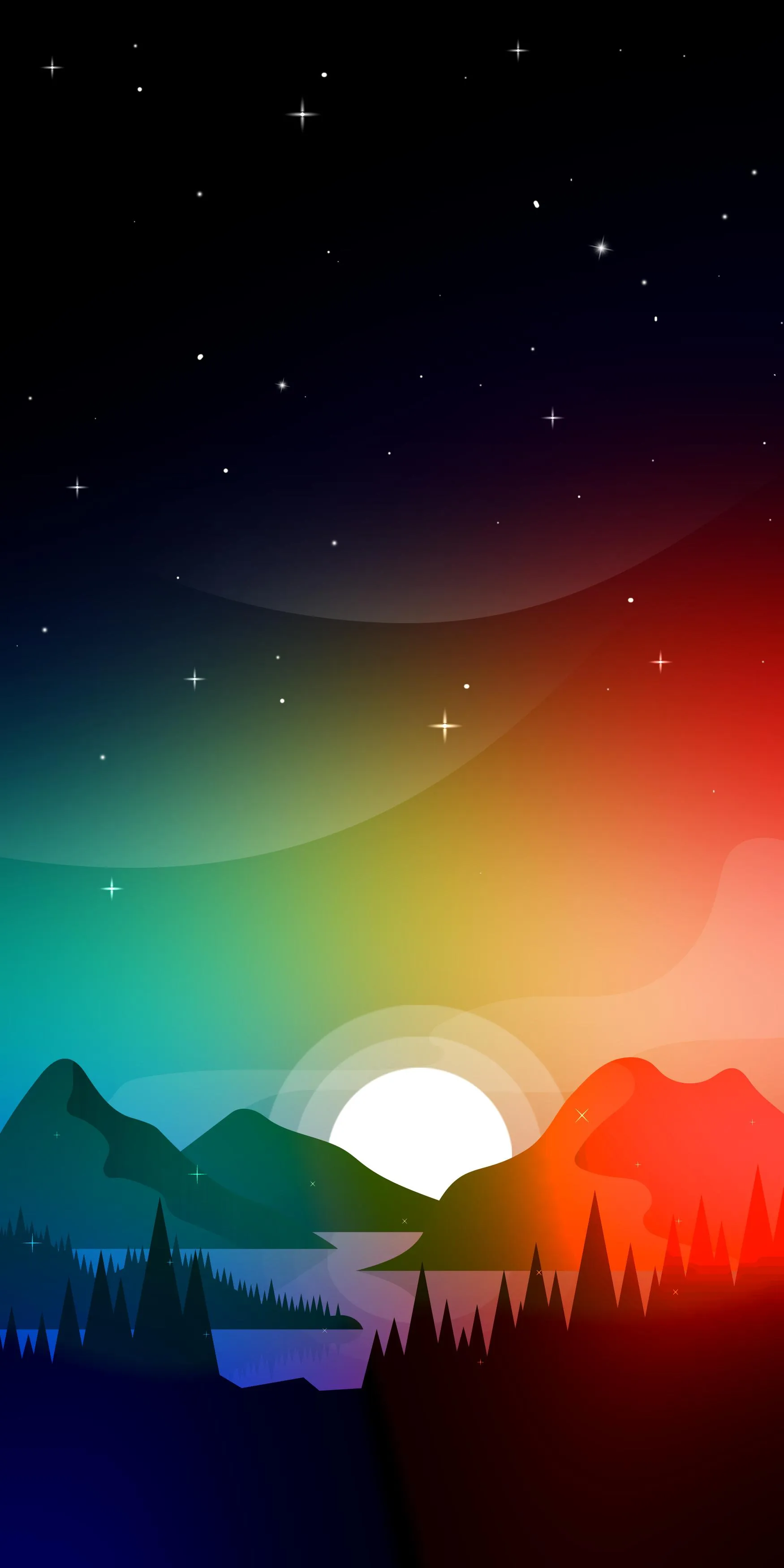 Bright Colorful Sunset Over Calm Ocean Horizon View