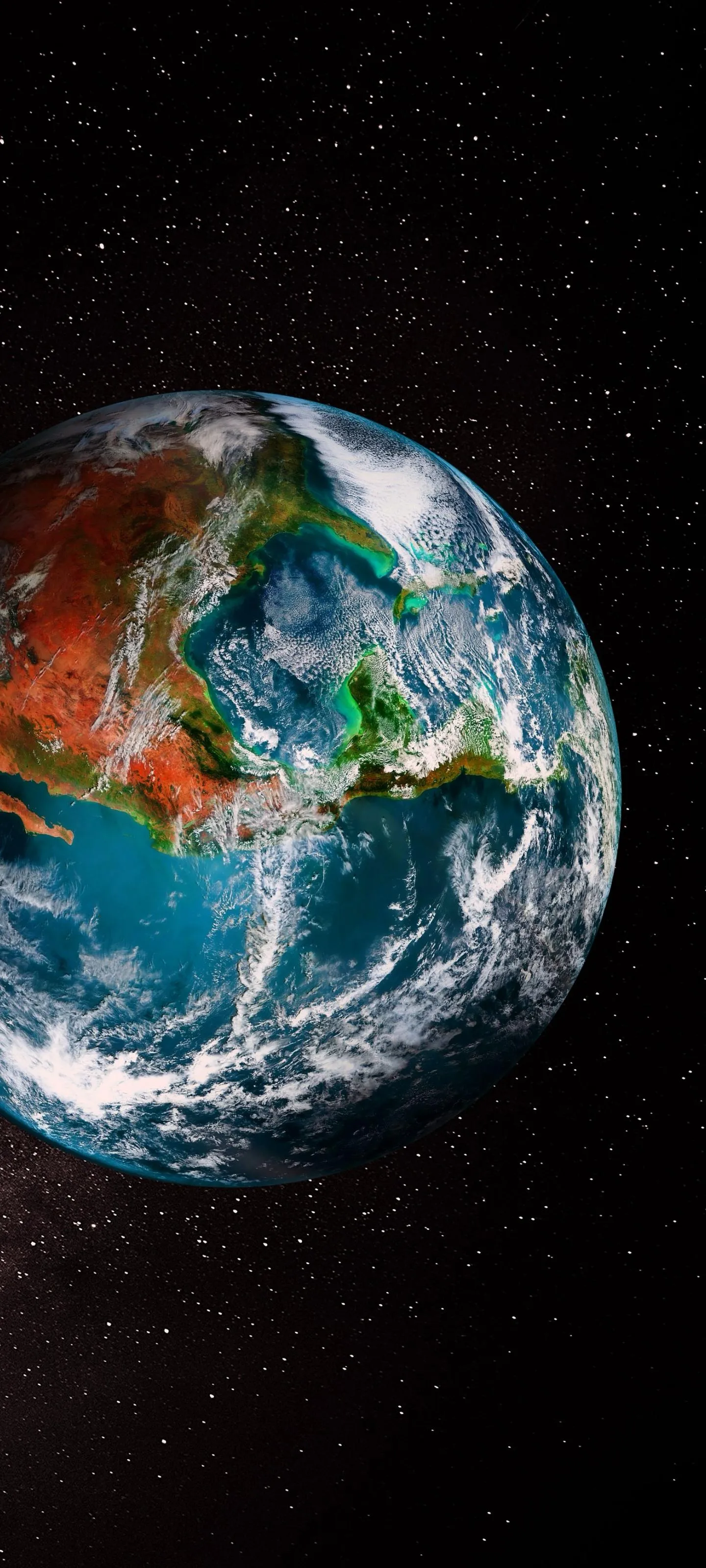 Bright Earth Globe Against Dark Starry Space Background