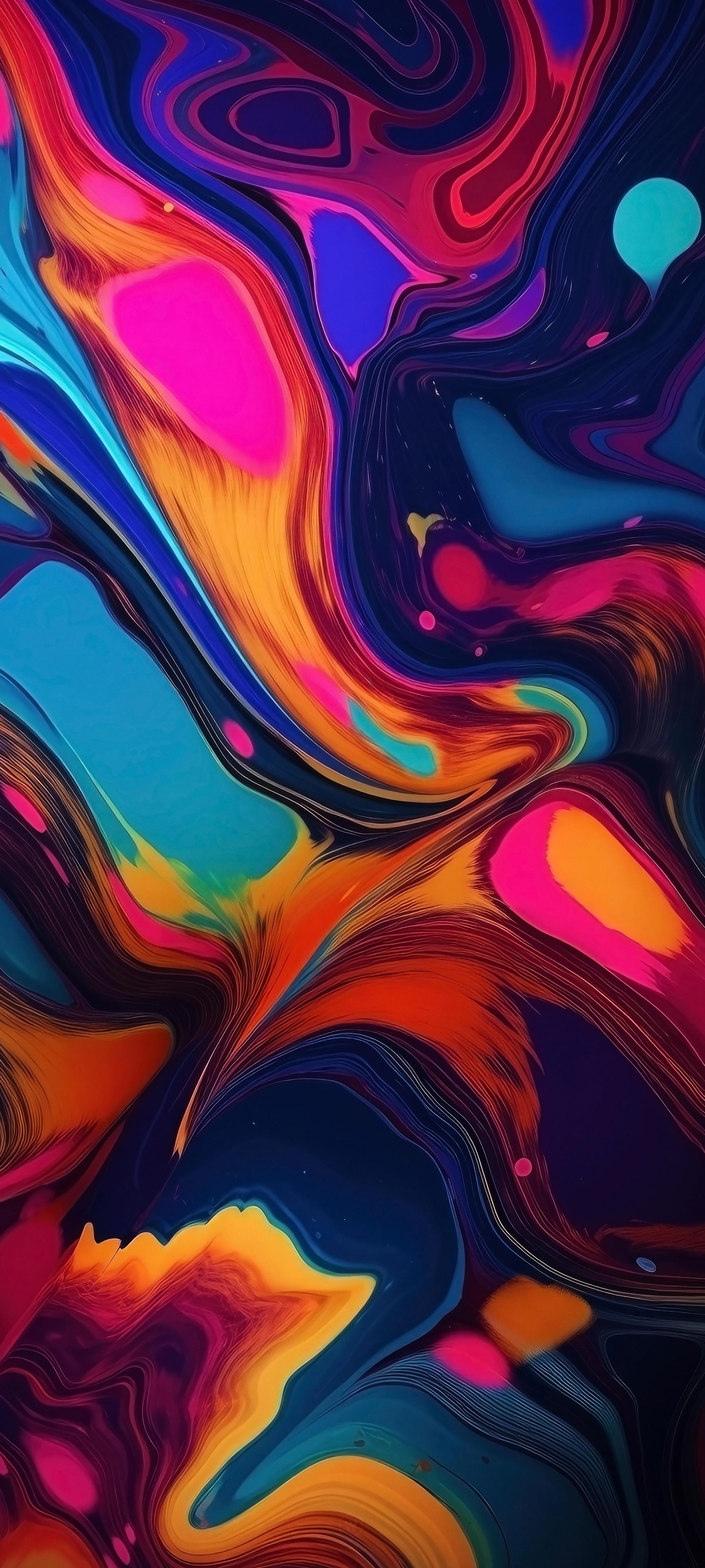 Bright Multicolor Abstract Fluid Paint Swirl Art Wallpaper