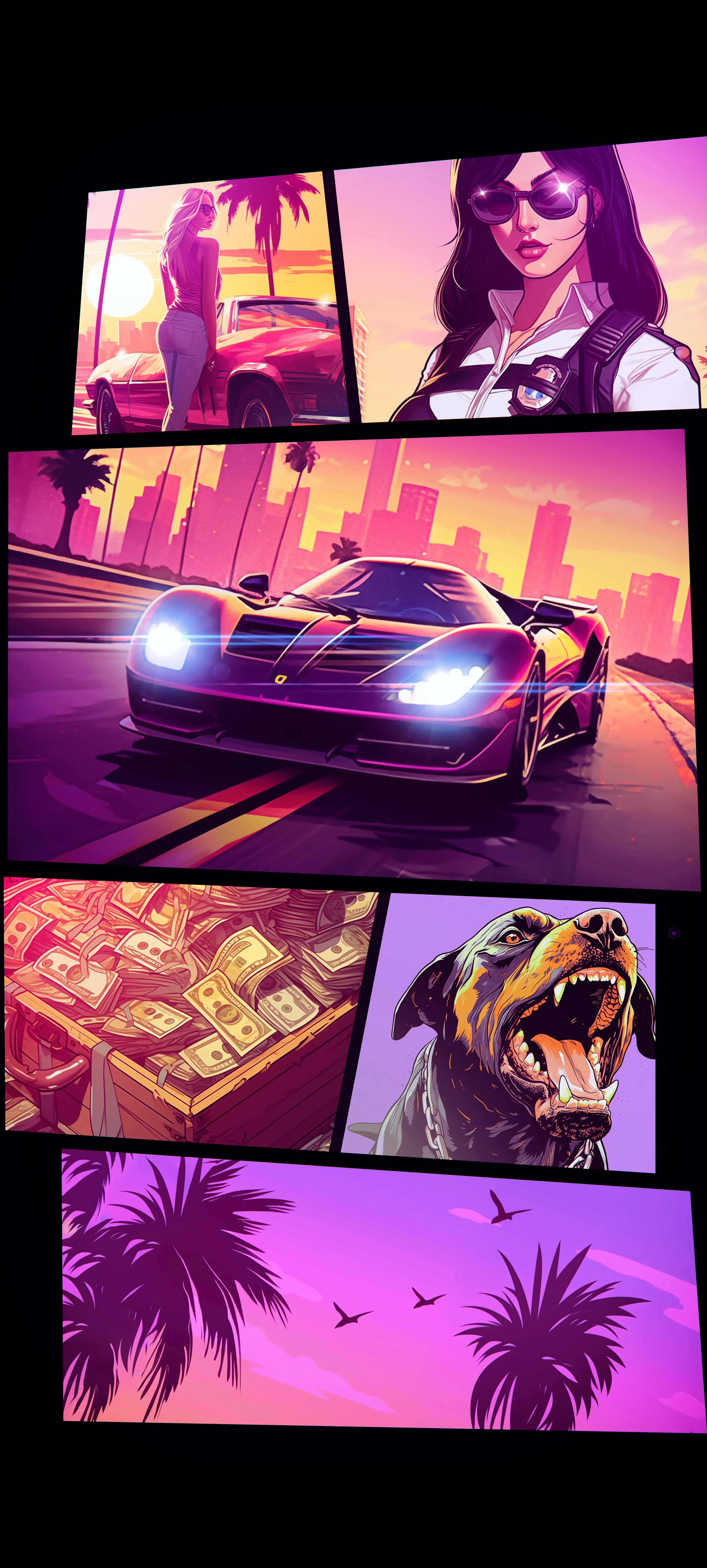 Bright Neon Collage with Car and Portrait Images Free HD