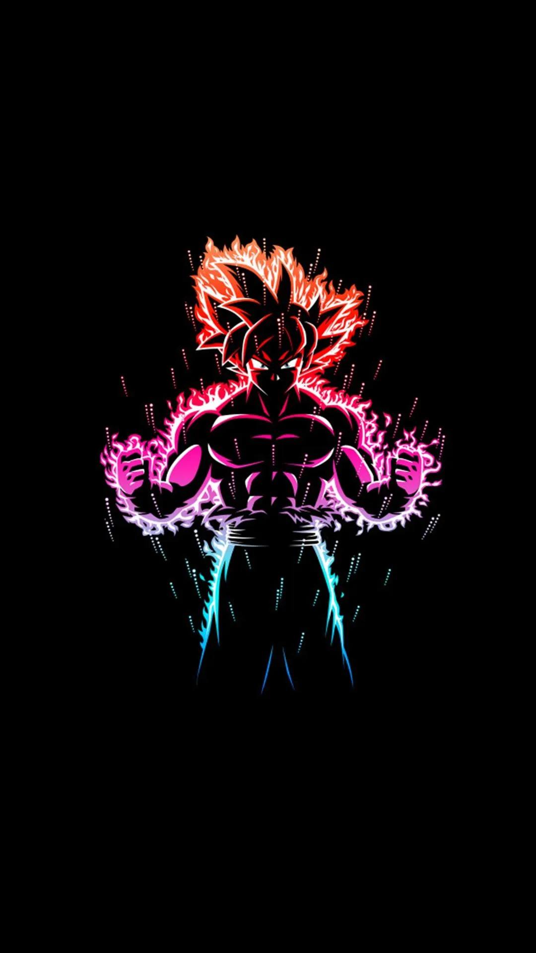 Bright Neon Goku Saiyan Shining Over Dark Background