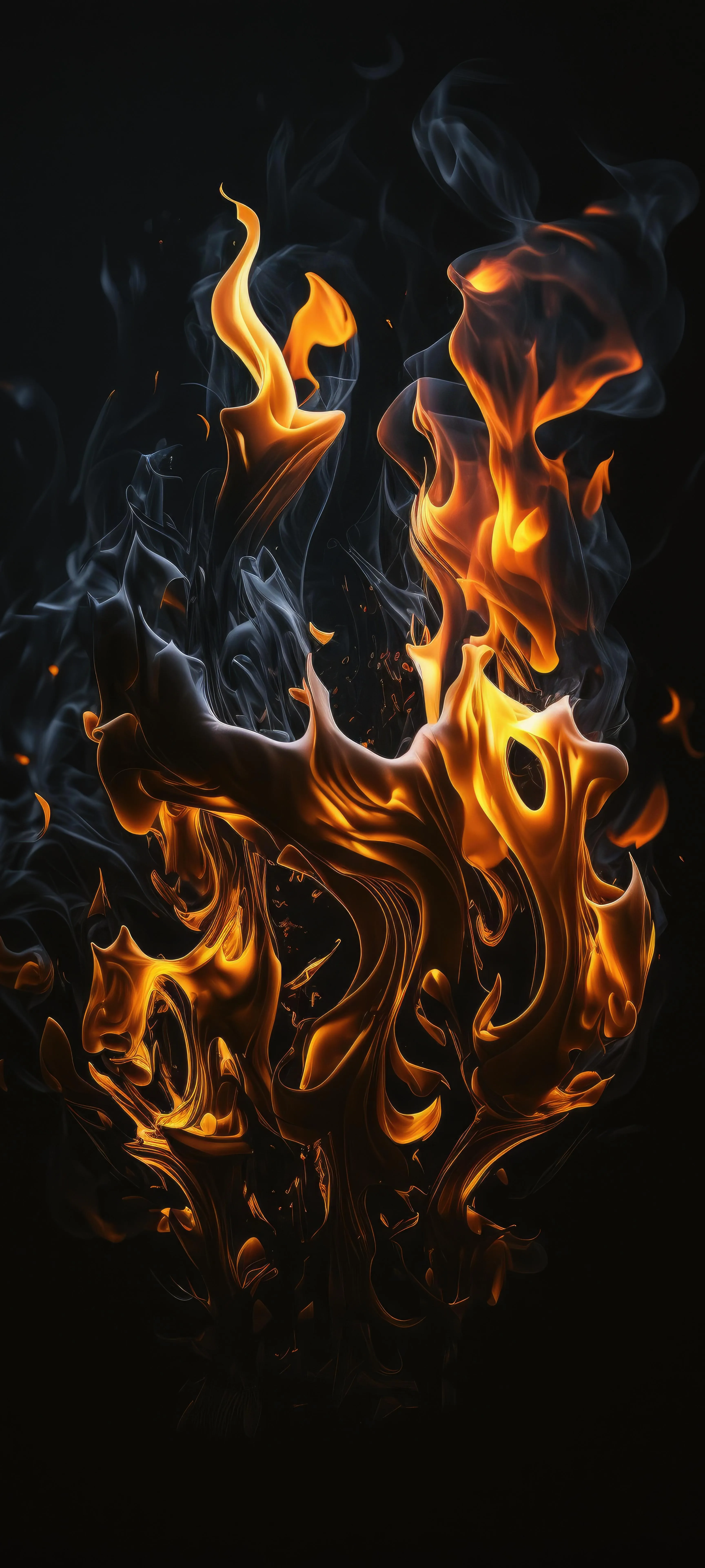 Bright Orange Flames Forming a Fierce Fire Dragon Shape