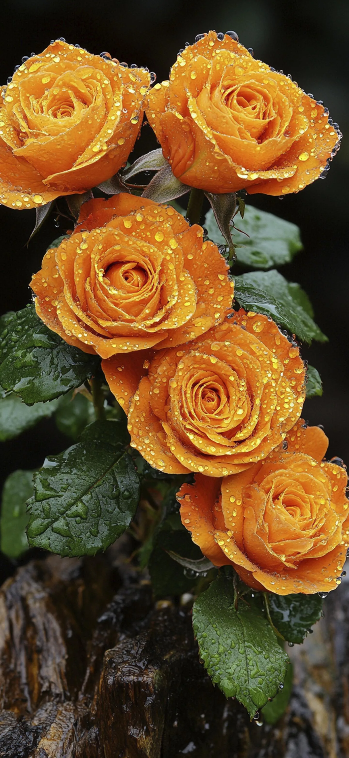 Bright Orange Roses Against Dark Green Background Wallpaper