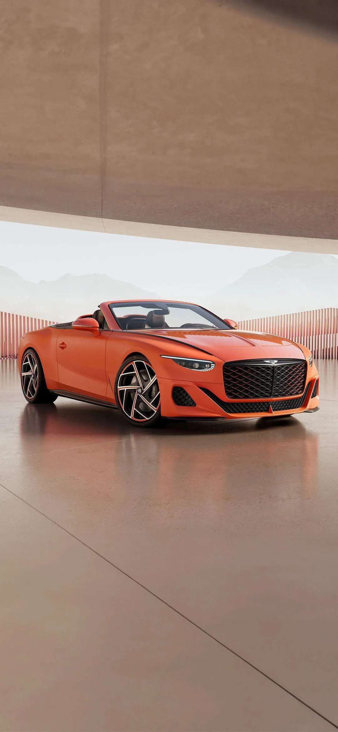 Bright Orange Sports Car in Minimal Garage Space Wallpaper