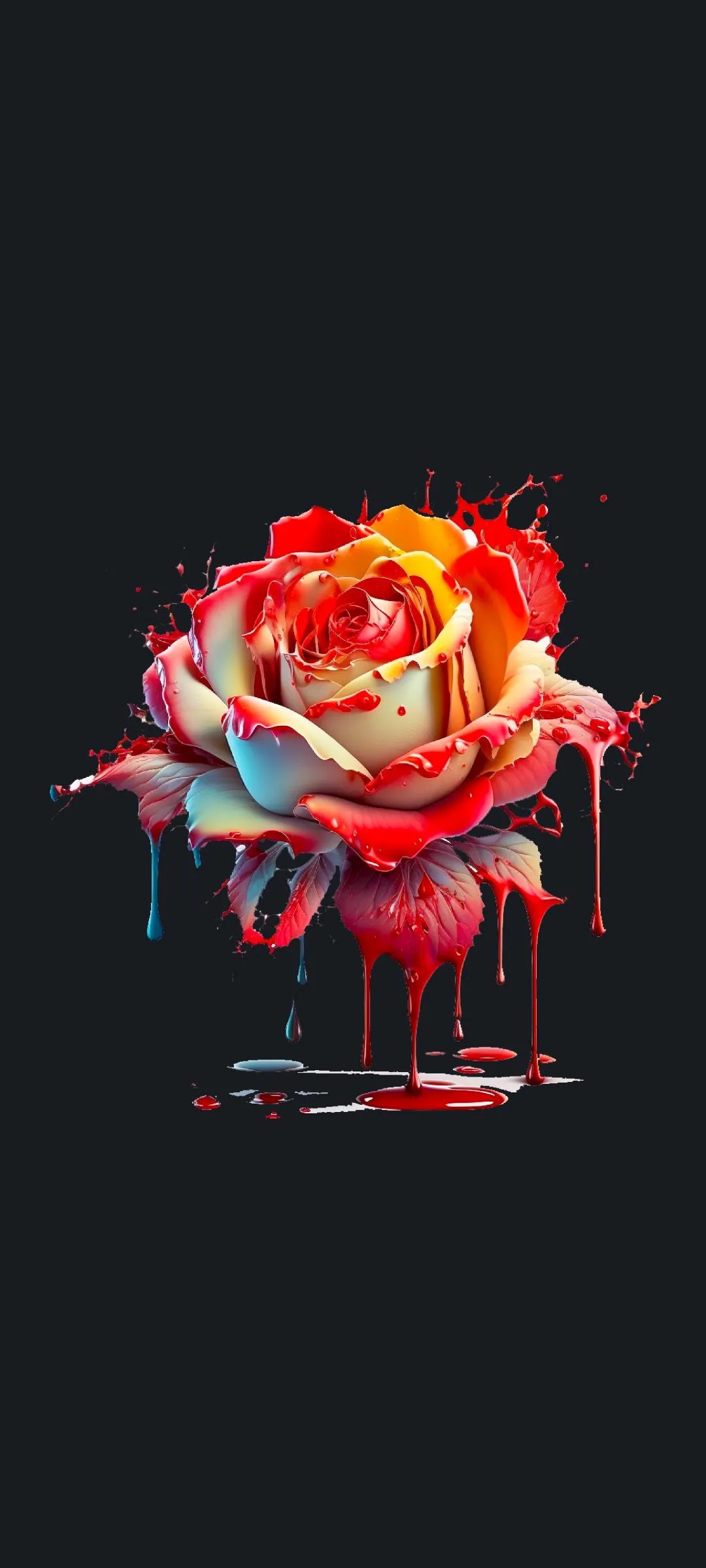 Bright Red Rose Burning with Dripping Artistic Effect