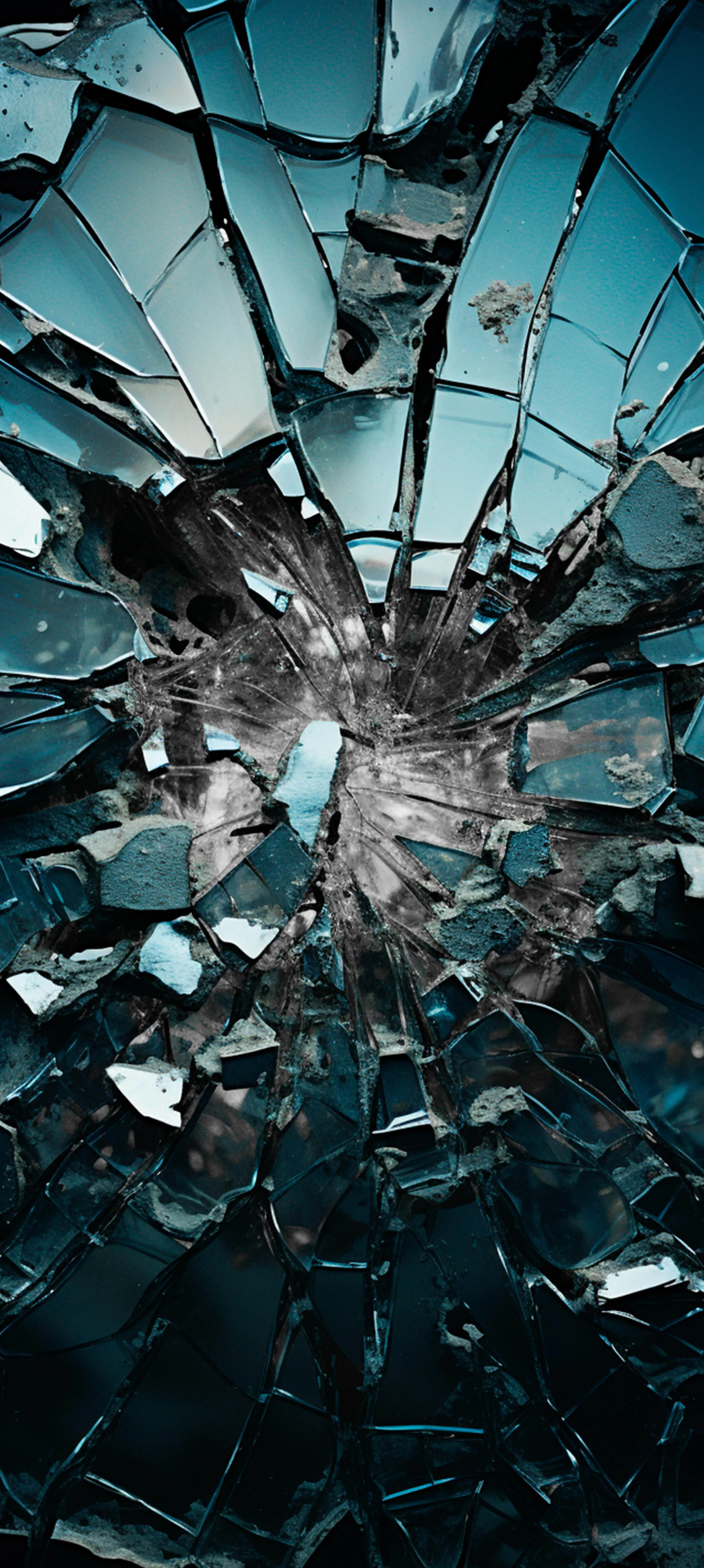 Broken Glass Shards in Dark Urban Setting Free 4K Image
