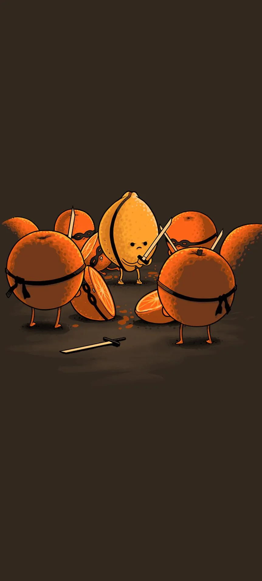 Broken Orange Shell Pieces in Brown Artistic Style